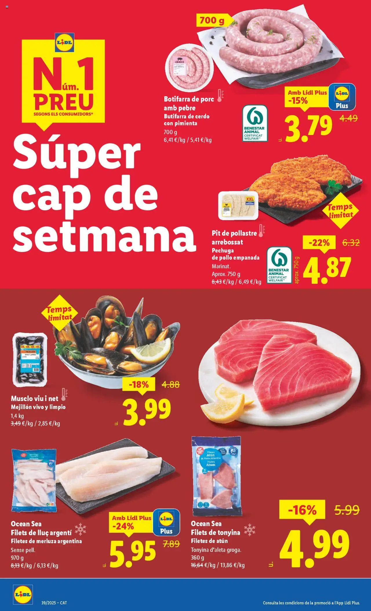 Lidl folleto │ válido desde el 22.09.2025 | Página: 22 | Productos: Cerdo, Filetes de merluza, Pechuga de pollo empanada