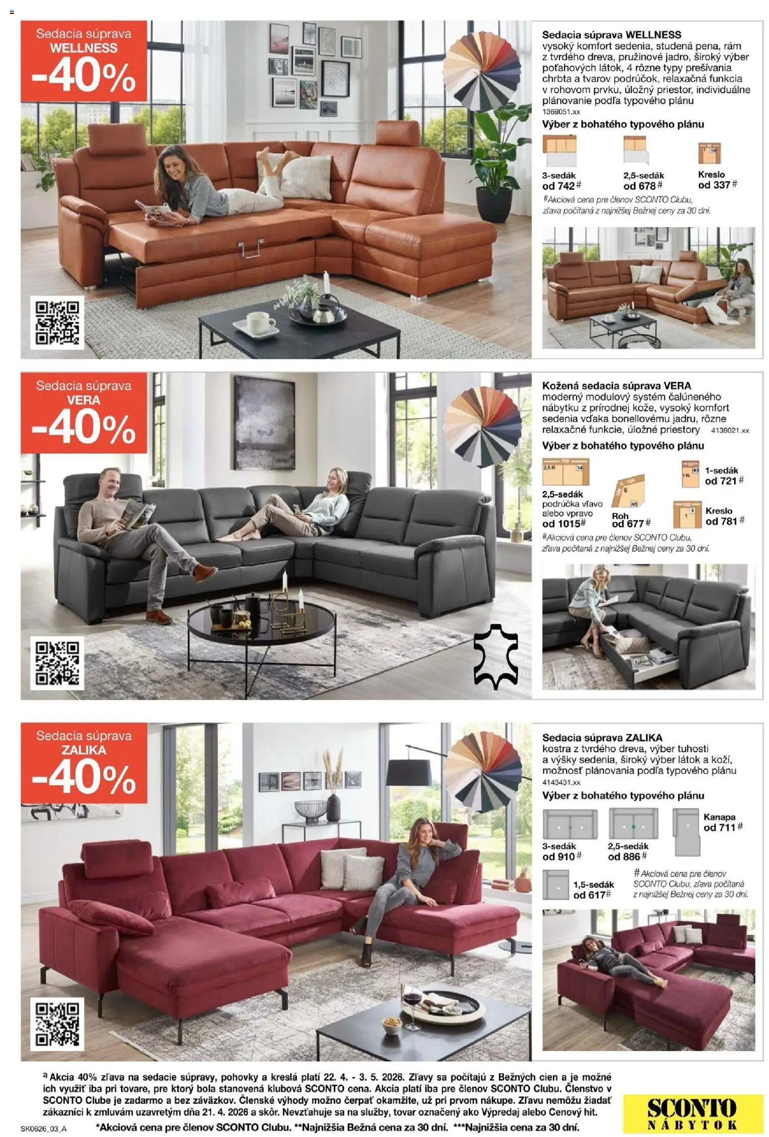 Nové Sconto nábytok akcie – leták je platný od 22.04.2026 | Strana: 3 | Produkty: Nábytok, Kreslá, Sedacia súprava, Rám