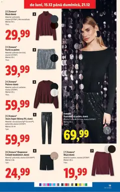 Ofertele Lidl valabile de la 15.12.2025 | Pagină: 19 | Produse: Bluză, Pulover, Pantaloni, Colanți