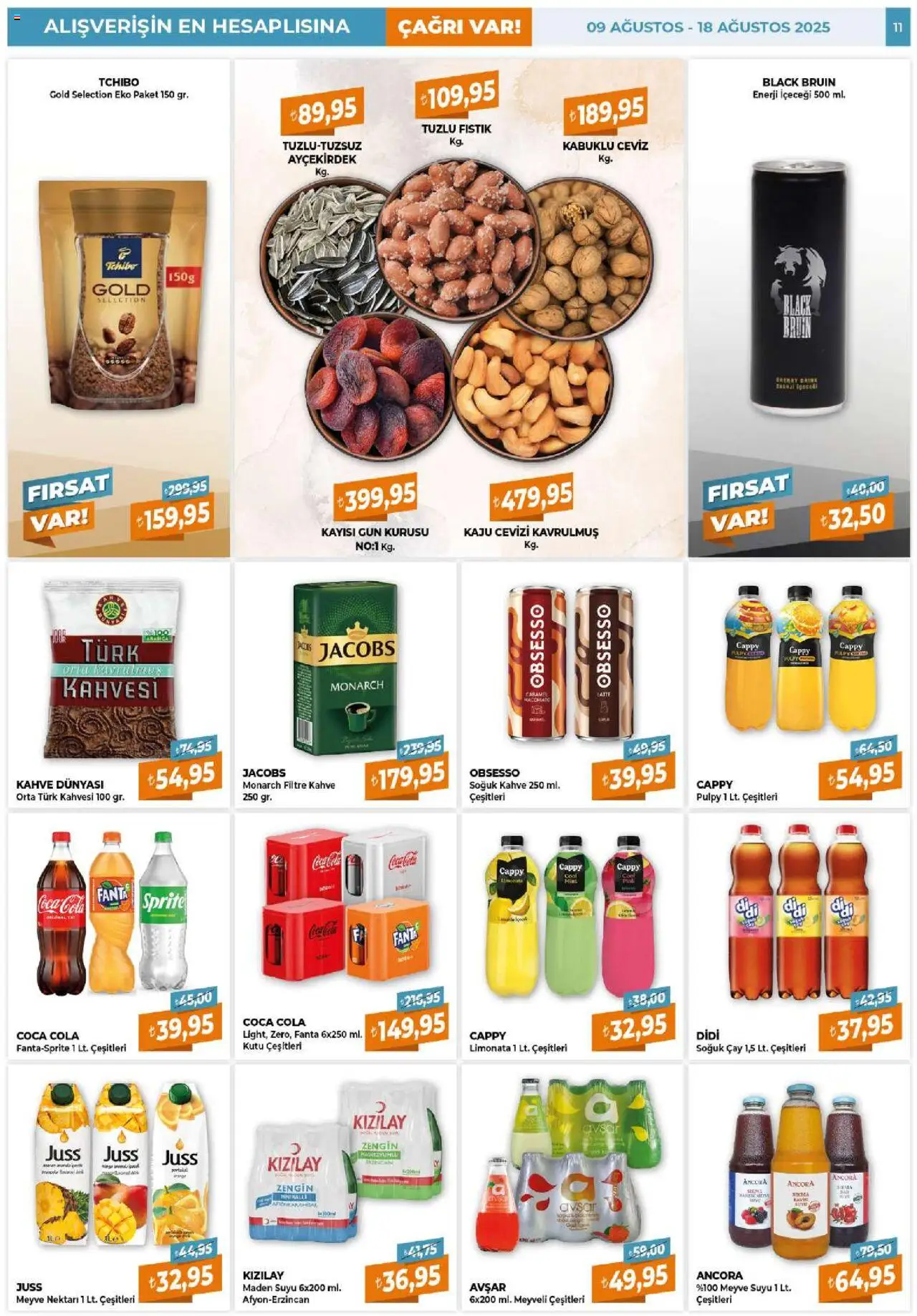 Çağrı Market Katalog - 09.08.2025 tarihinden itibaren geçerlidir | Sayfa: 11 | Ürünler: Limonata, Fıstık, Enerji içeceği, Maden suyu