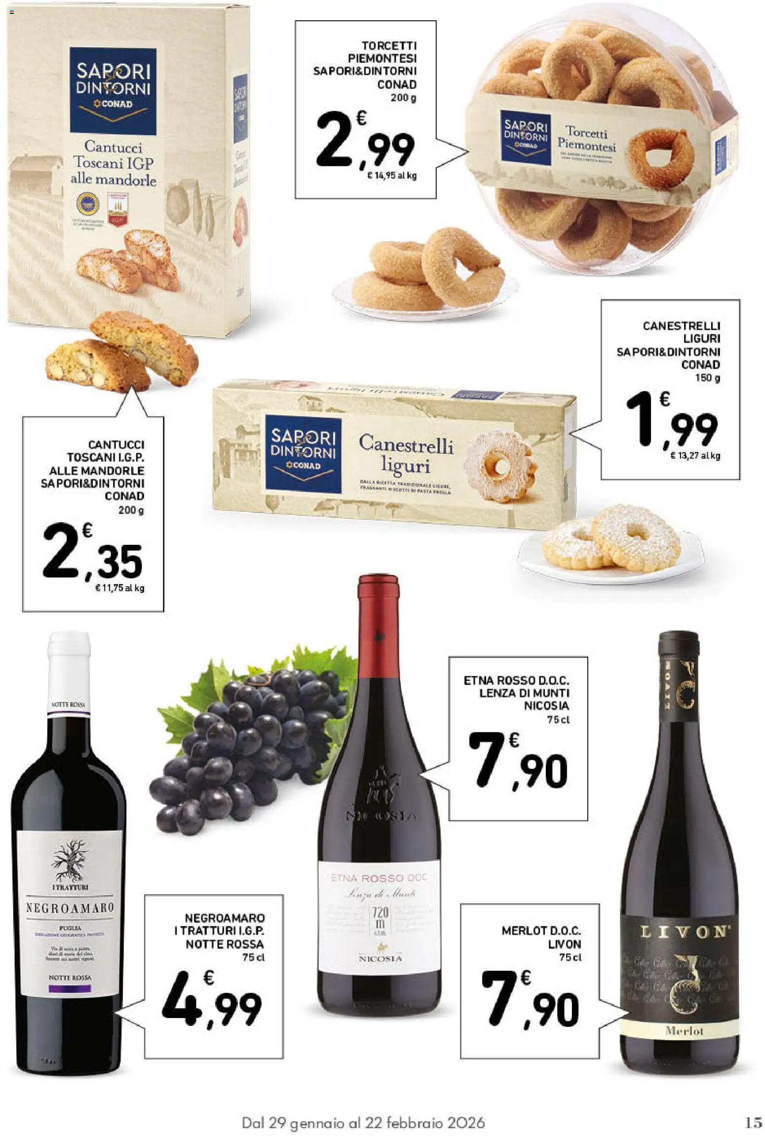 Volantino Conad del 29.01.2026 | Pagina: 15 | Prodotti: Biscotti, Pasta, Mandorle, Canestrelli