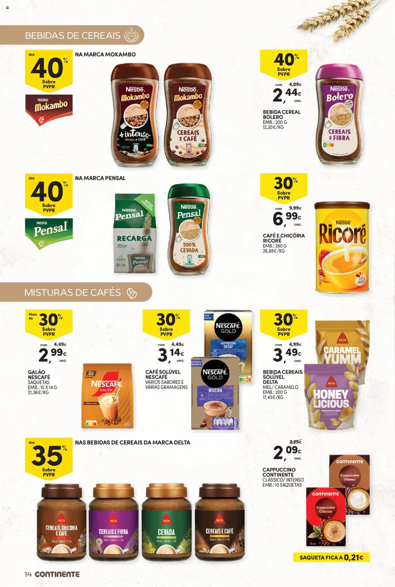 Continente - Bebidas Quentes │ válido de 14.10.2025 | Página: 14 | Produtos: Café solúvel, Nestlé, Cereais, Bebida