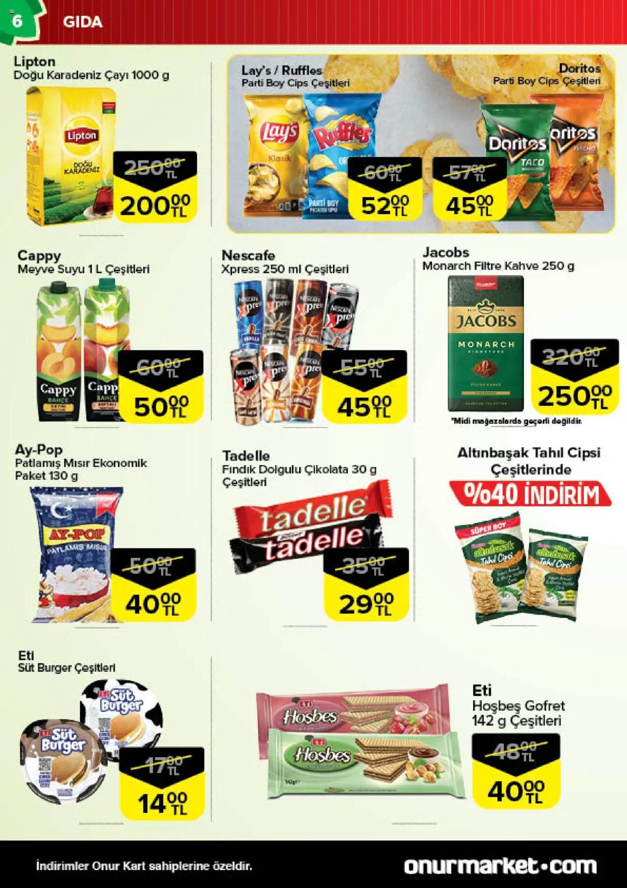 Onur Market Katalog -Trakya - 30.09.2025 tarihinden itibaren geçerlidir | Sayfa: 6 | Ürünler: Süt, Cips, Fındık, Meyve