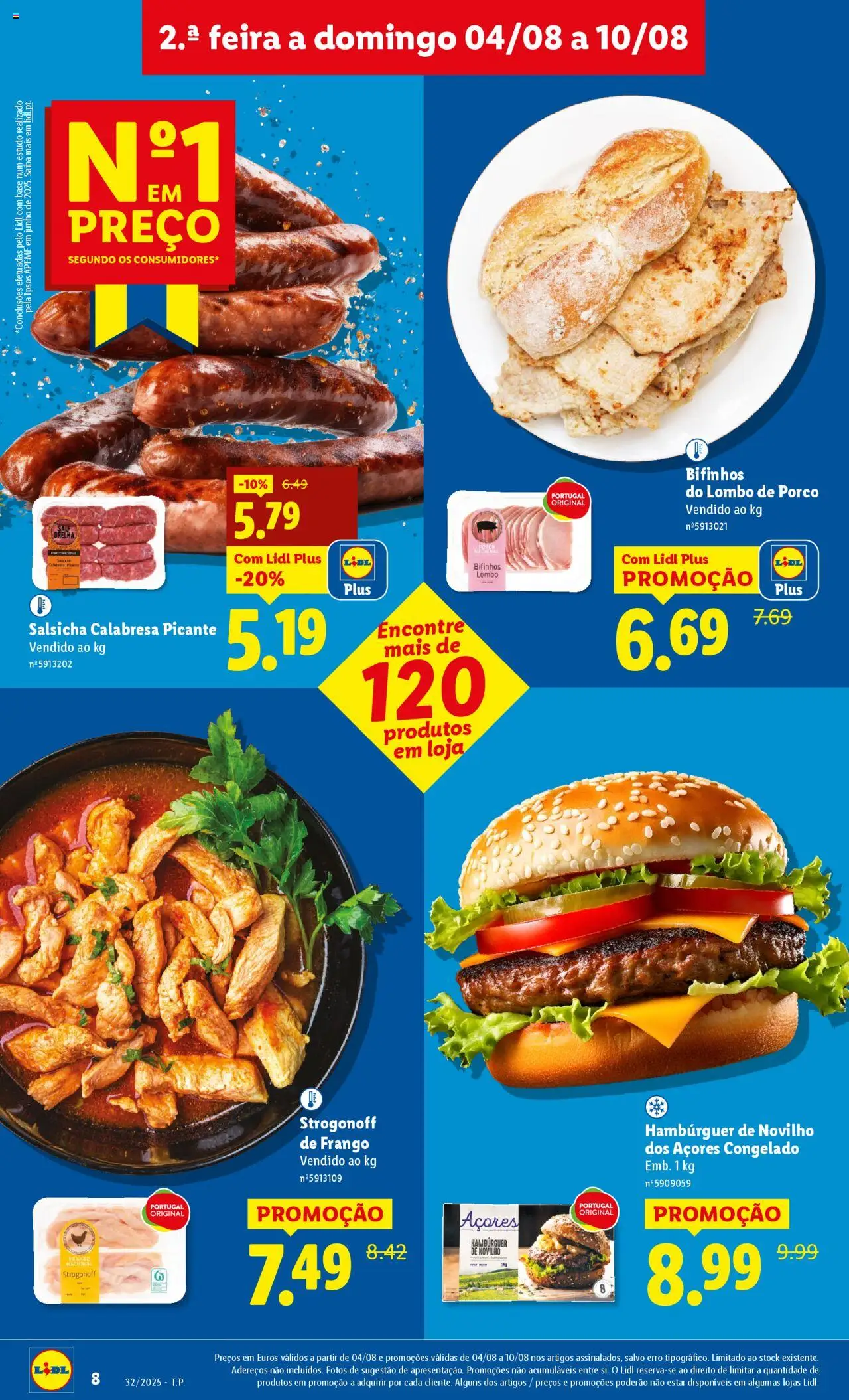 Lidl folheto │ válido de 04.08.2025 | Página: 8 | Produtos: Frango, Hambúrguer, Base, Lombo