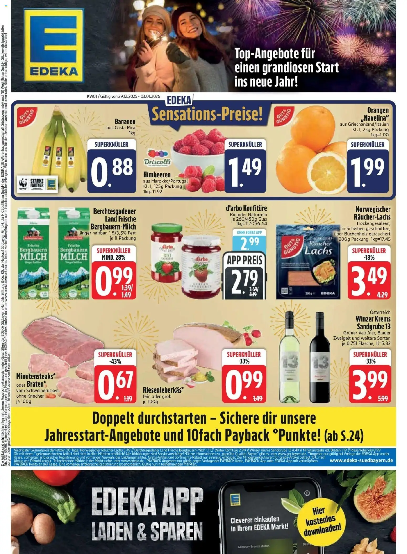 Edeka prospekt Vohburg	 – gültig ab 28.12.2025 | Seite: 3 | Produkte: Milch, Bananen, Orangen, Lachs