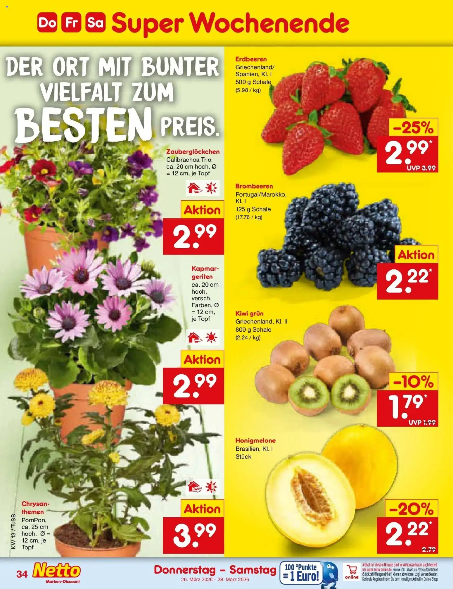 Netto Marken-Discount Prospekt Lahr-Langenwinkel	 – gültig ab 23.03.2026 | Seite: 48 | Produkte: Honigmelone, Erdbeeren, Kiwi