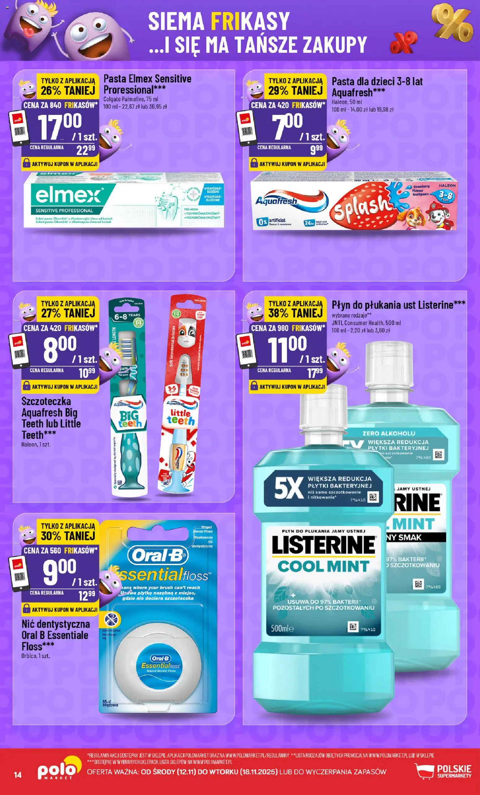 POLOmarket Gazetka - Frikasowe Hity od 12.11.2025 | Strona: 14 | Produkty: Płyn do płukania ust, Płyn do płukania jamy ustnej