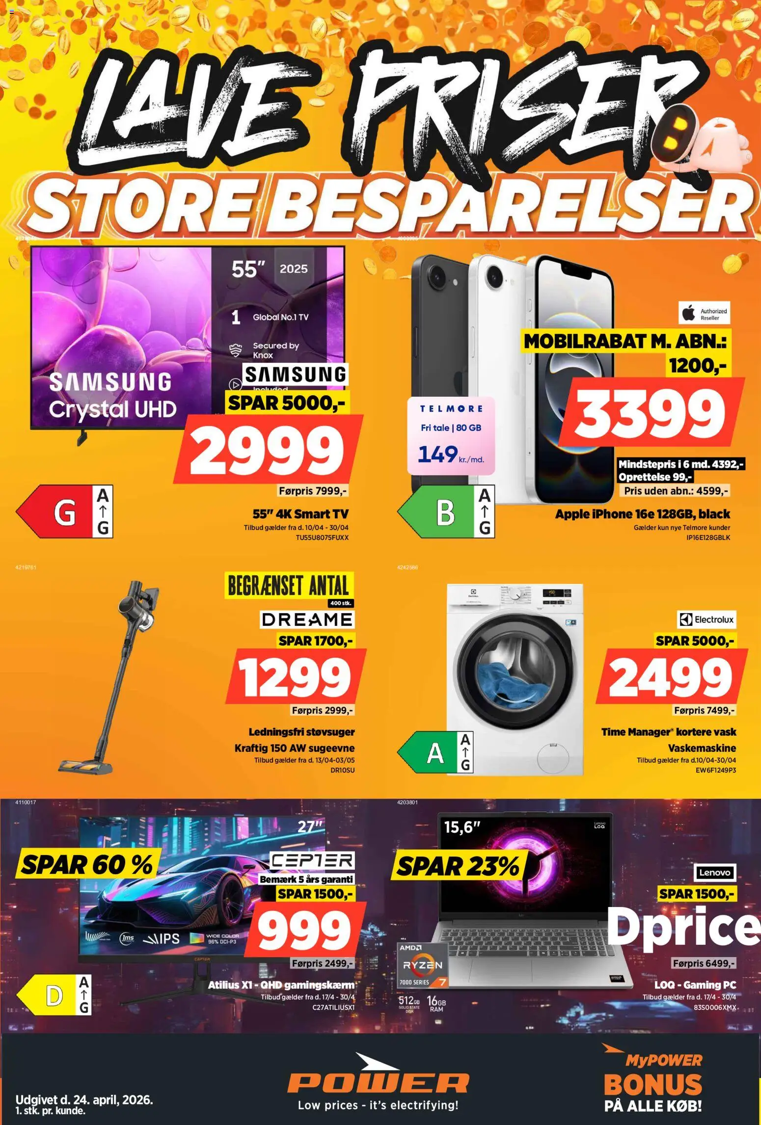 Power tilbudsavis – gyldig fra 24.04.2026 | Side: 1 | Produkter: Disk, Gaming PC, Vaskemaskine, Støvsuger