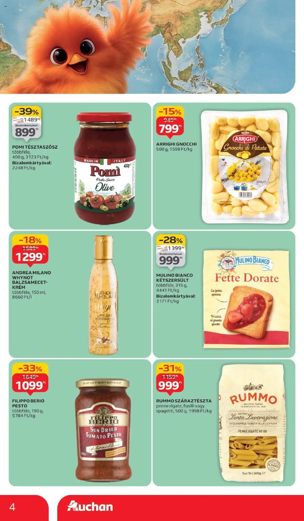 Auchan akciós ujság - amely érvényes a következő dátumtól: 11.09.2025 | Oldal: 4 | Termékek: Balzsamecet, Penne, Kétszersült, Gnocchi