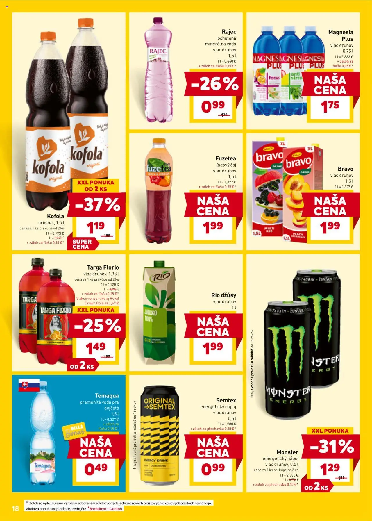 Billa leták │ platný od 16.07.2025 | Strana: 18 | Produkty: Rajec, Voda, Minerálna voda, Cola