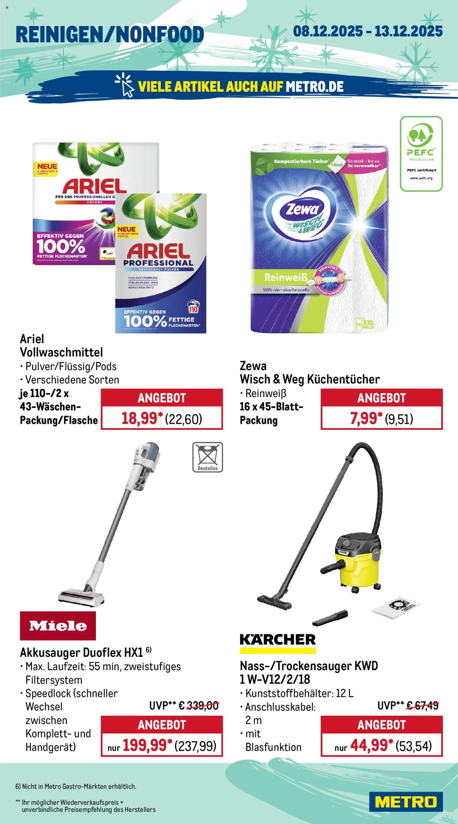 Metro Wochen-Angebote Gastro – gültig ab 08.12.2025 | Seite: 18 | Produkte: Miele, Ariel, Zewa, Wein