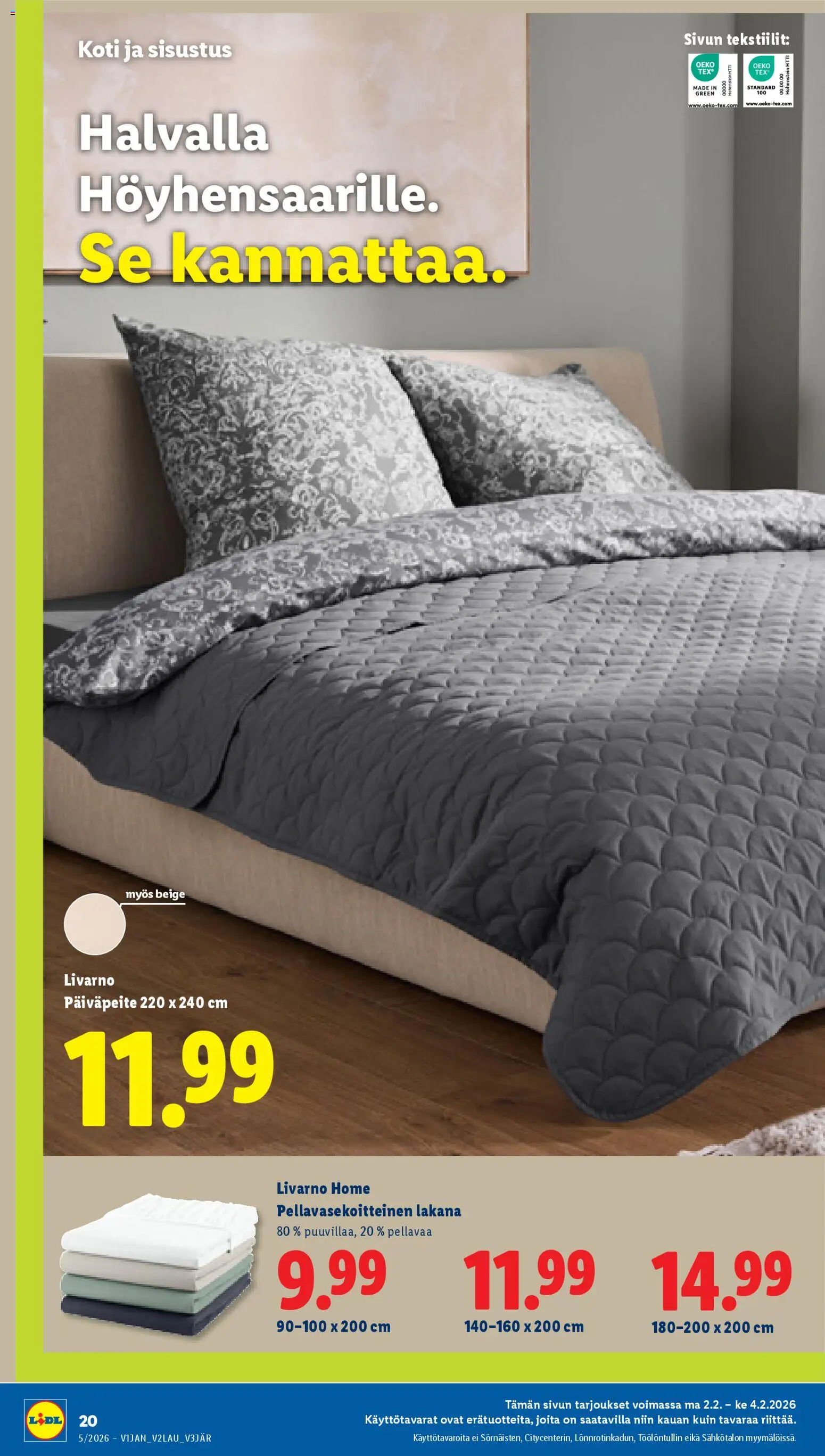 Lidl tarjoukset – voimassa 29.01.2026 alkaen | Sivu: 26 | Tuotteet: Päiväpeite, Lakana