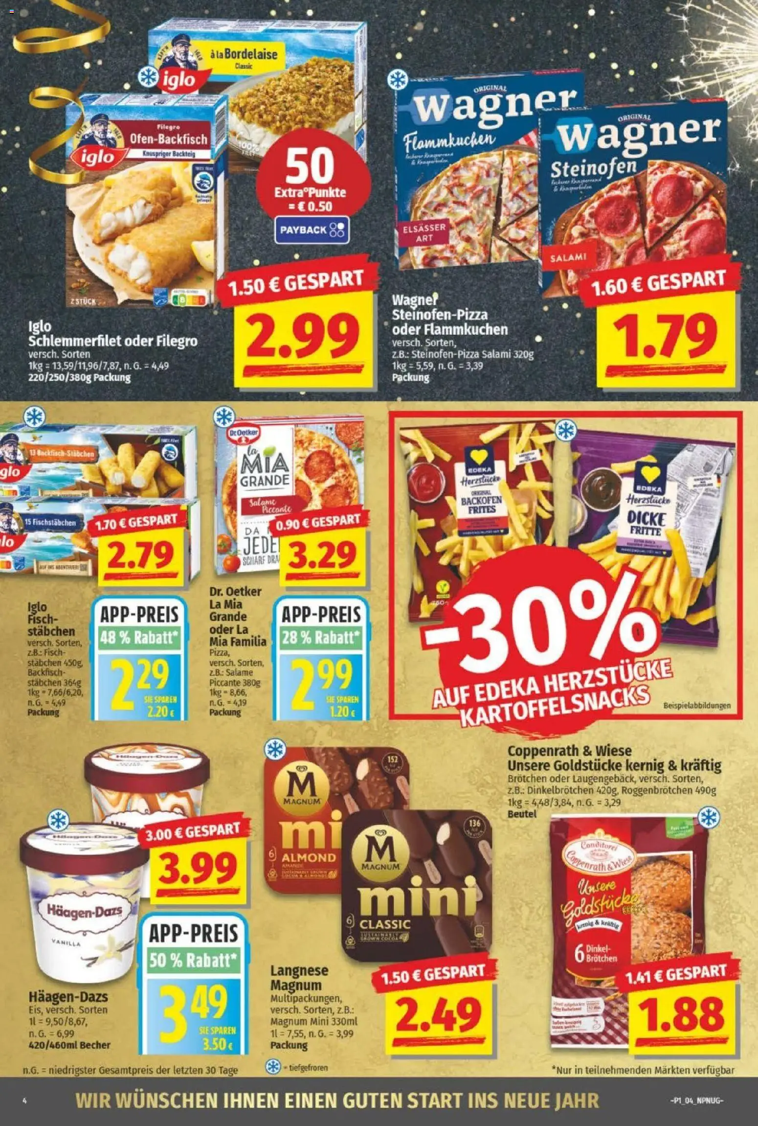 NP Discount Prospekt – gültig ab 28.12.2025 | Seite: 4 | Produkte: Langnese, Iglo, Backofen, Salami