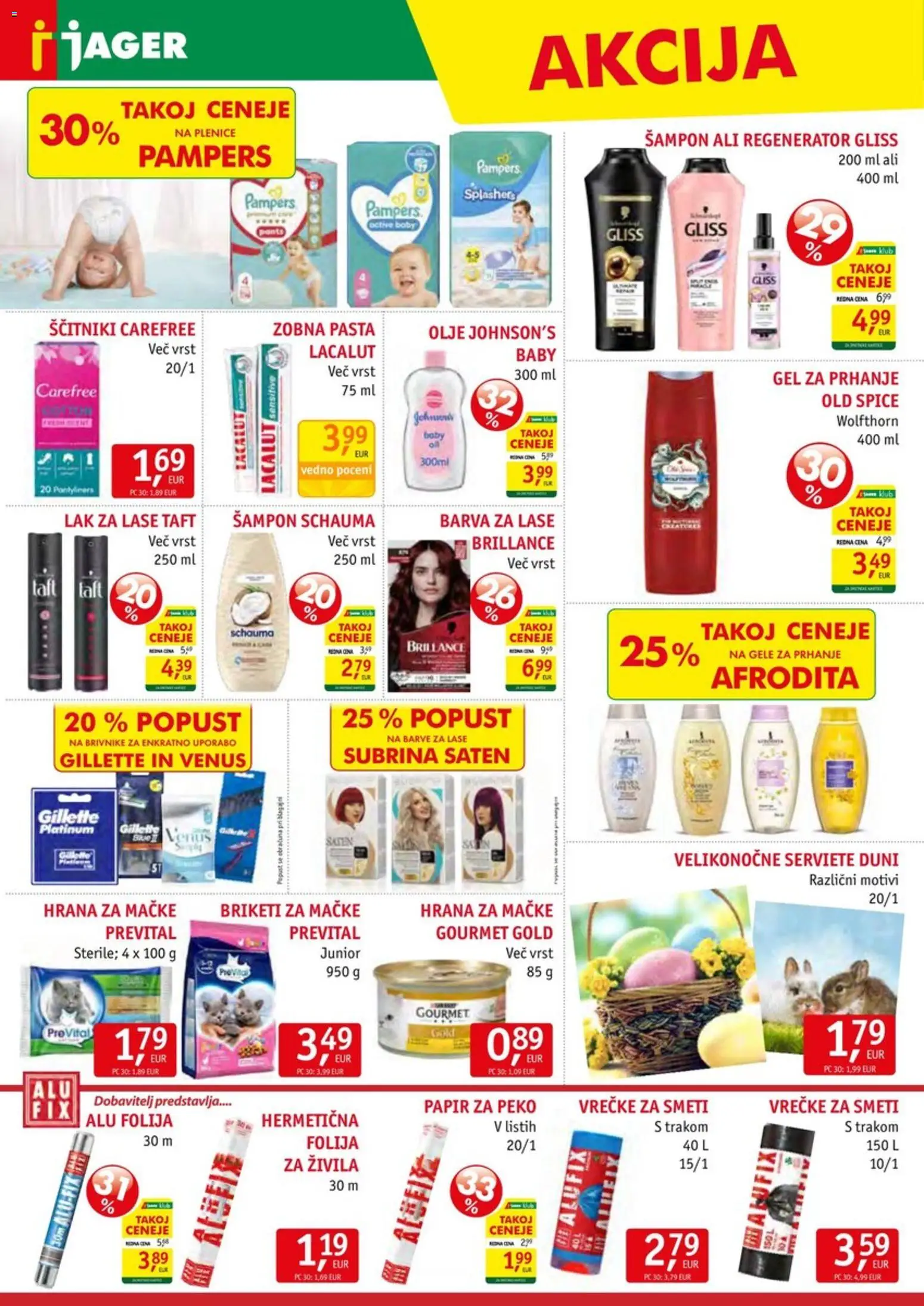 Novi Jager katalog ponudbe – veljaven od 01.04.2026 | Stran: 14 | Izdelki: Hrana za mačke, Barva za lase, Lak, Barva