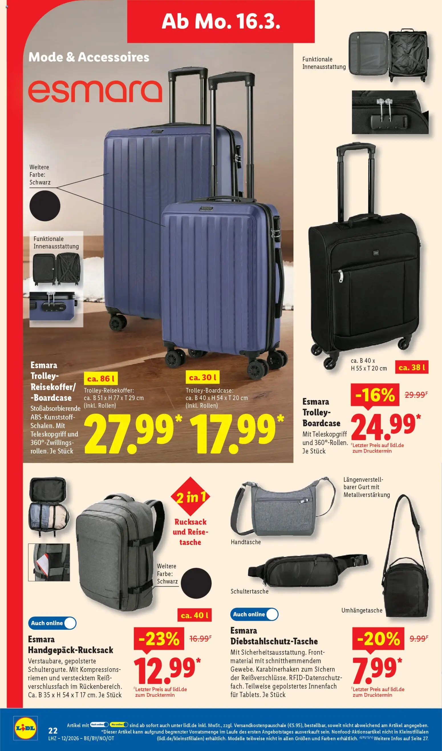 Lidl Prospekt Lüchow – gültig ab 16.03.2026 | Seite: 38 | Produkte: Tasche, Handtasche, Rucksack