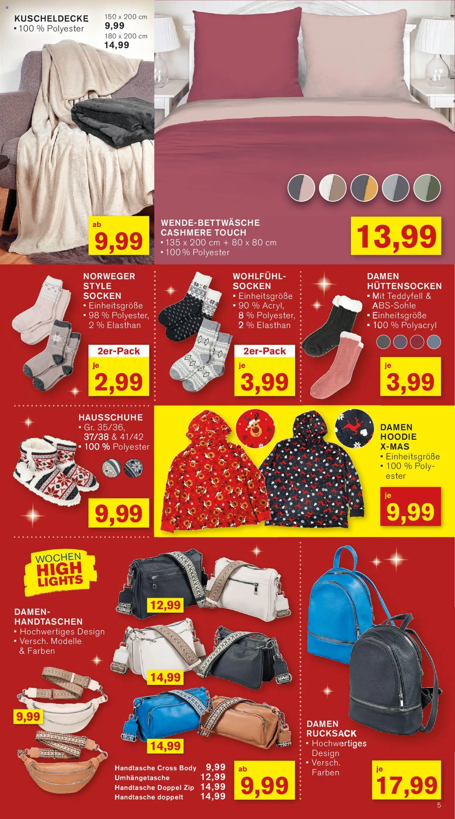 KODi Prospekt 	 – gültig ab 24.11.2025 | Seite: 5 | Produkte: Hoodie, Socken, Handtasche, Rucksack