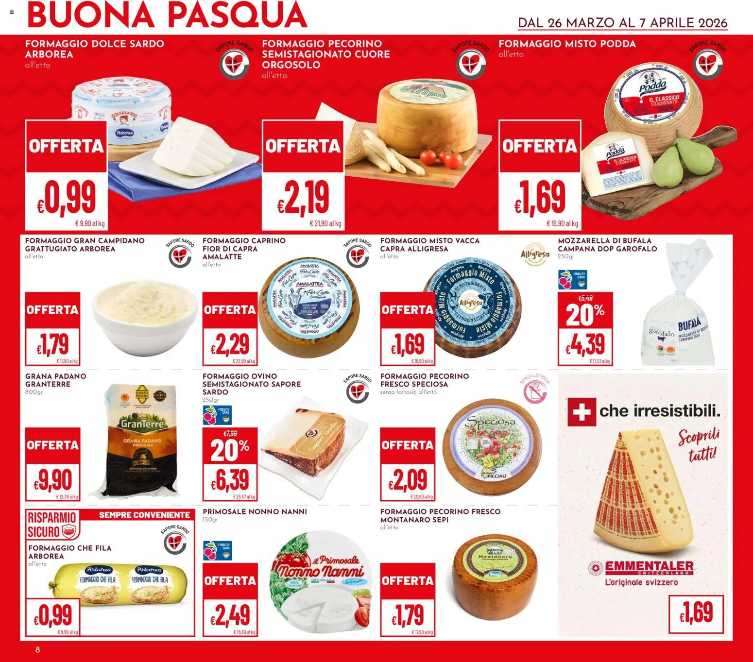 Volantino Pan del 26.03.2026 | Pagina: 8 | Prodotti: Mozzarella, Formaggio, Grana Padano, Ovino