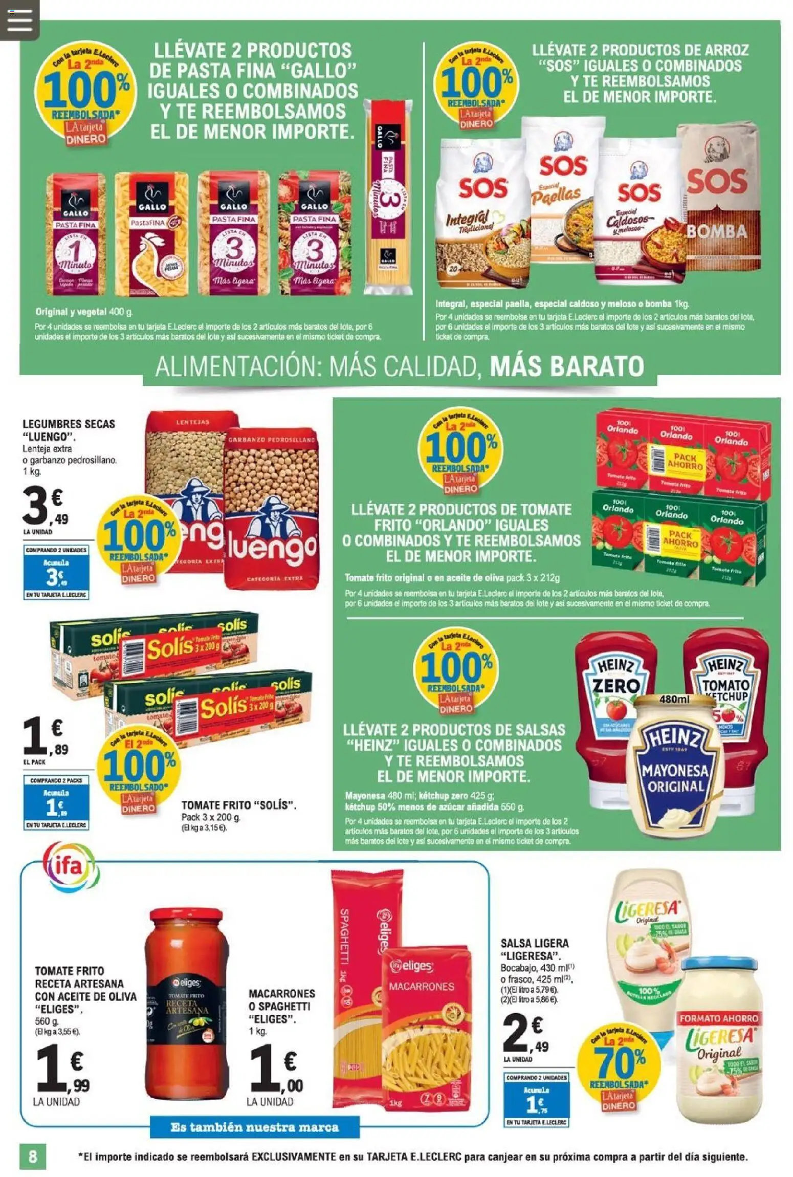 E.Leclerc folleto │ válido desde el 08.04.2026 | Página: 8 | Productos: Aceite, Arroz, Aceite de oliva, Οθόνη προβολής