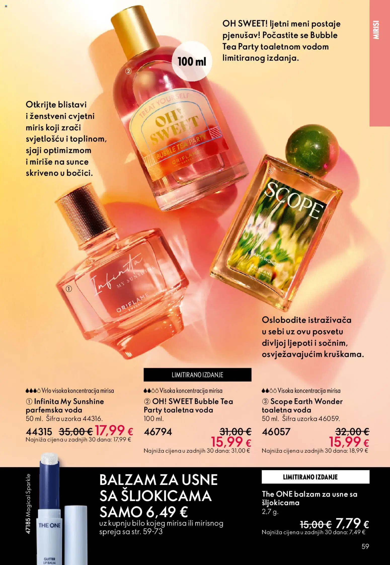 Oriflame katalog | vrijedi od 22.04.2026 | Stranica: 59 | Proizvodi: Balzam za usne, Miris, Voda