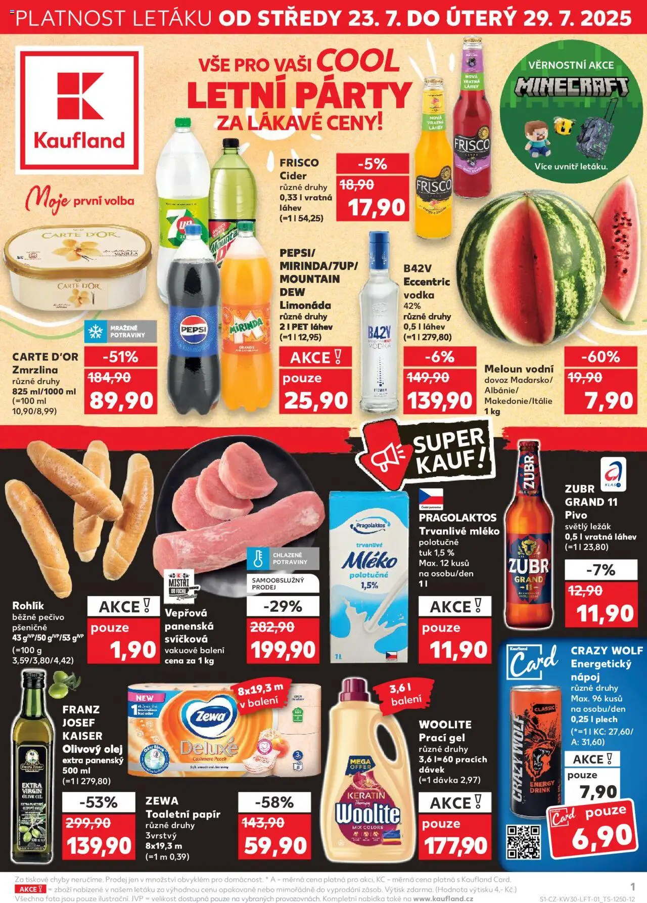 Kaufland leták - Kolín od 23.07.2025 | Strana: 1 | Produkty: Mléko polotučné, Rohlík, Toaletní papír, Woolite