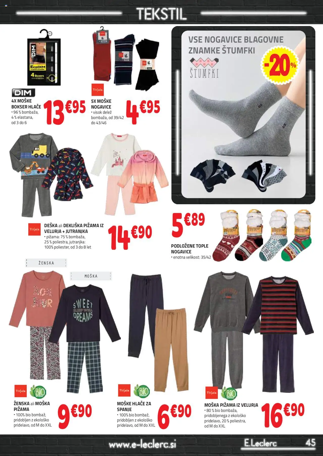 Novi E.leclerc katalog ponudbe – veljaven od 08.10.2025 | Stran: 45 | Izdelki: Pižama, Hlace, Nogavice