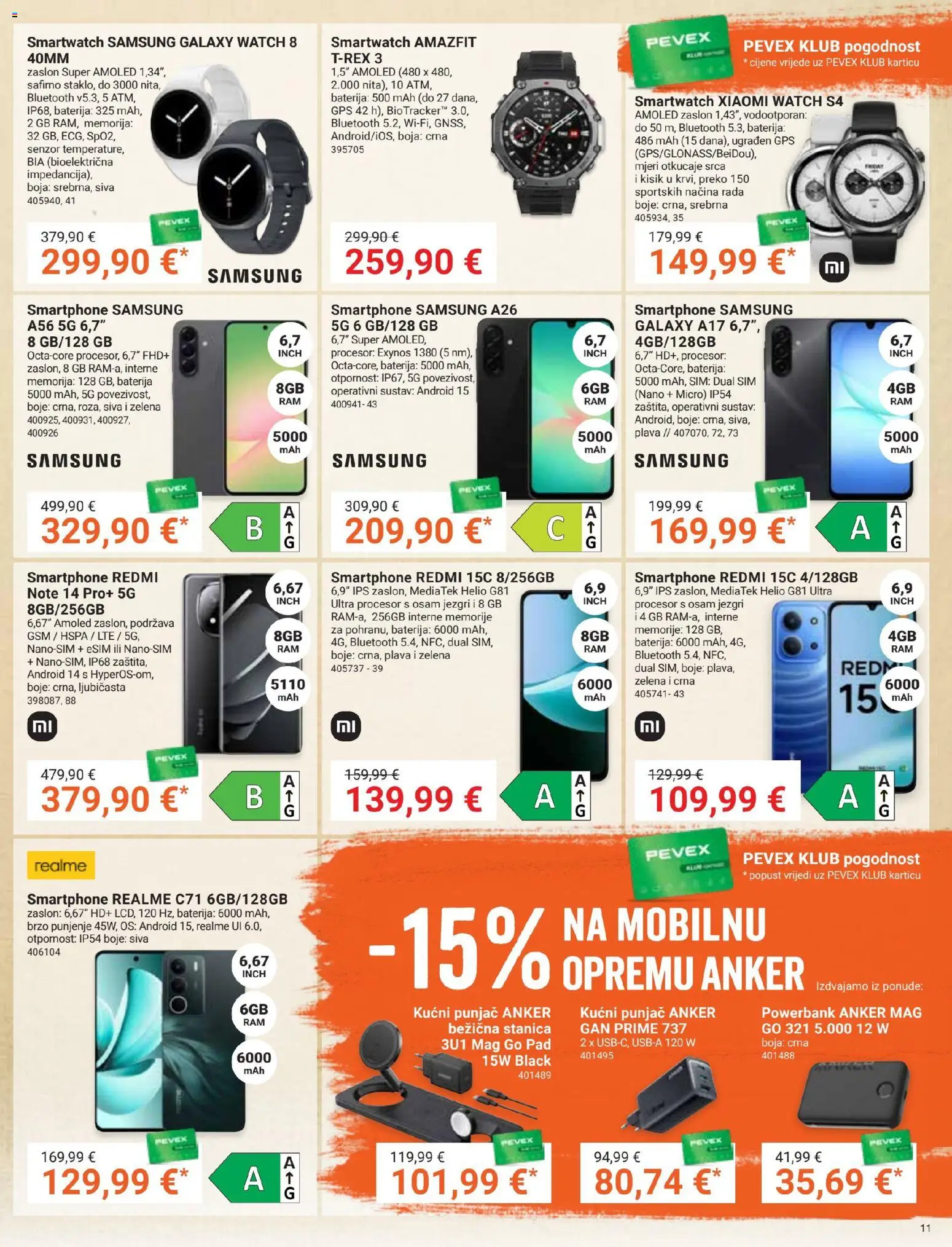 Pevex katalog | vrijedi od 23.10.2025 | Stranica: 11 | Proizvodi: Smartwatch, Baterija, Smartphone