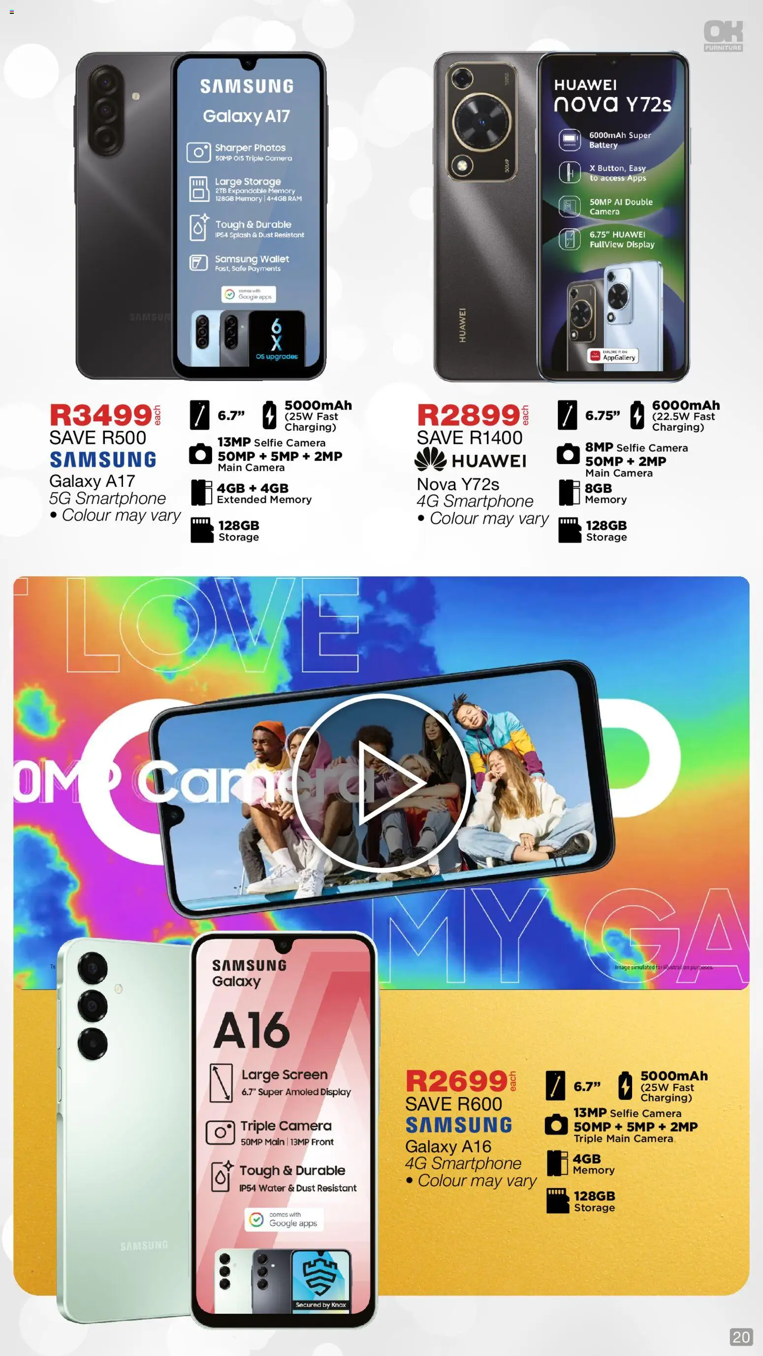 New OK Furniture catalogue – valid from 01.12.2025 | Page: 20 | Products: Smartphone, Wallet, Battery, Water