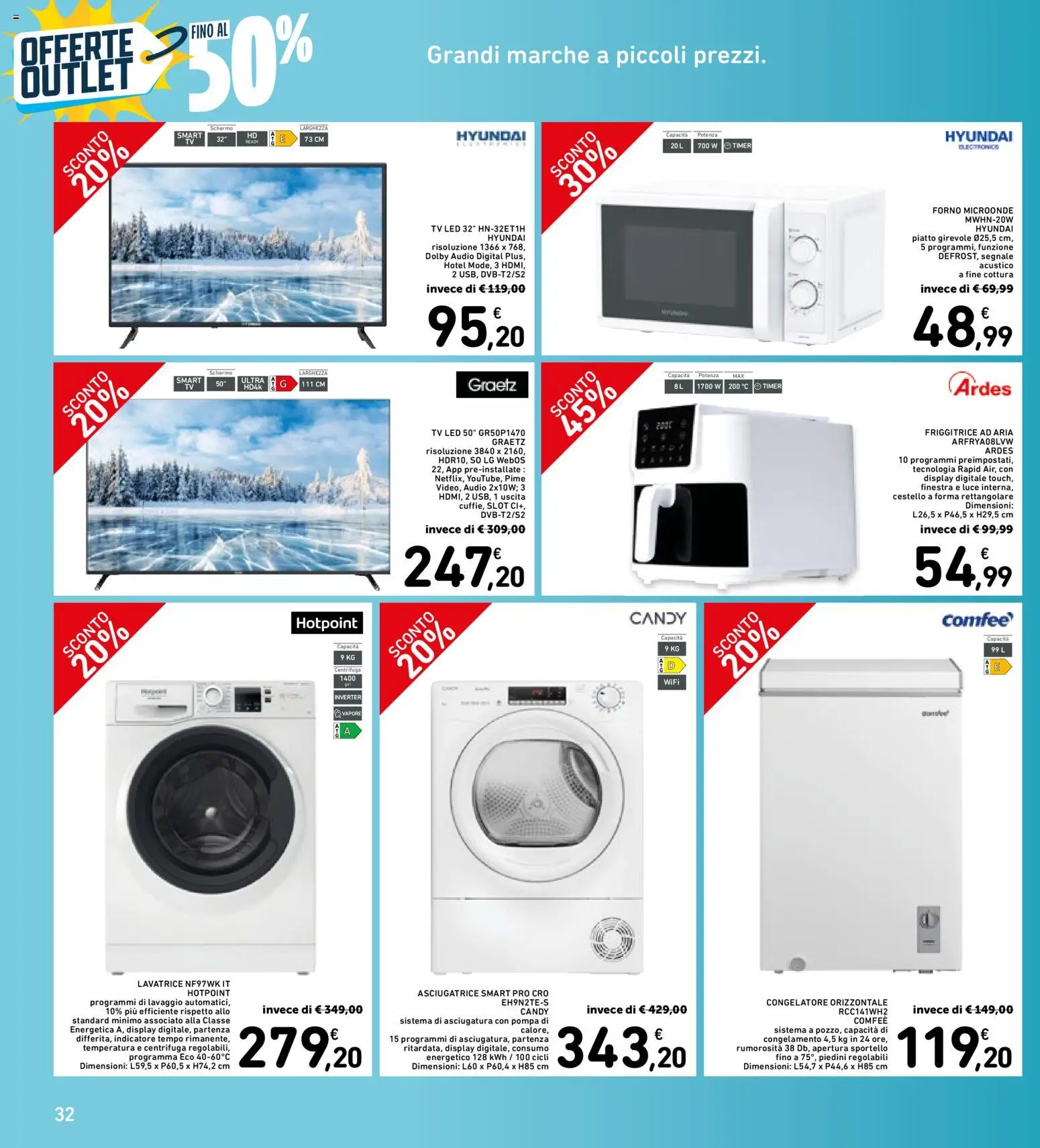 Volantino Spazio Conad del 07.01.2026 | Pagina: 32 | Prodotti: Schermo, Friggitrice ad aria, Lavatrice, TV