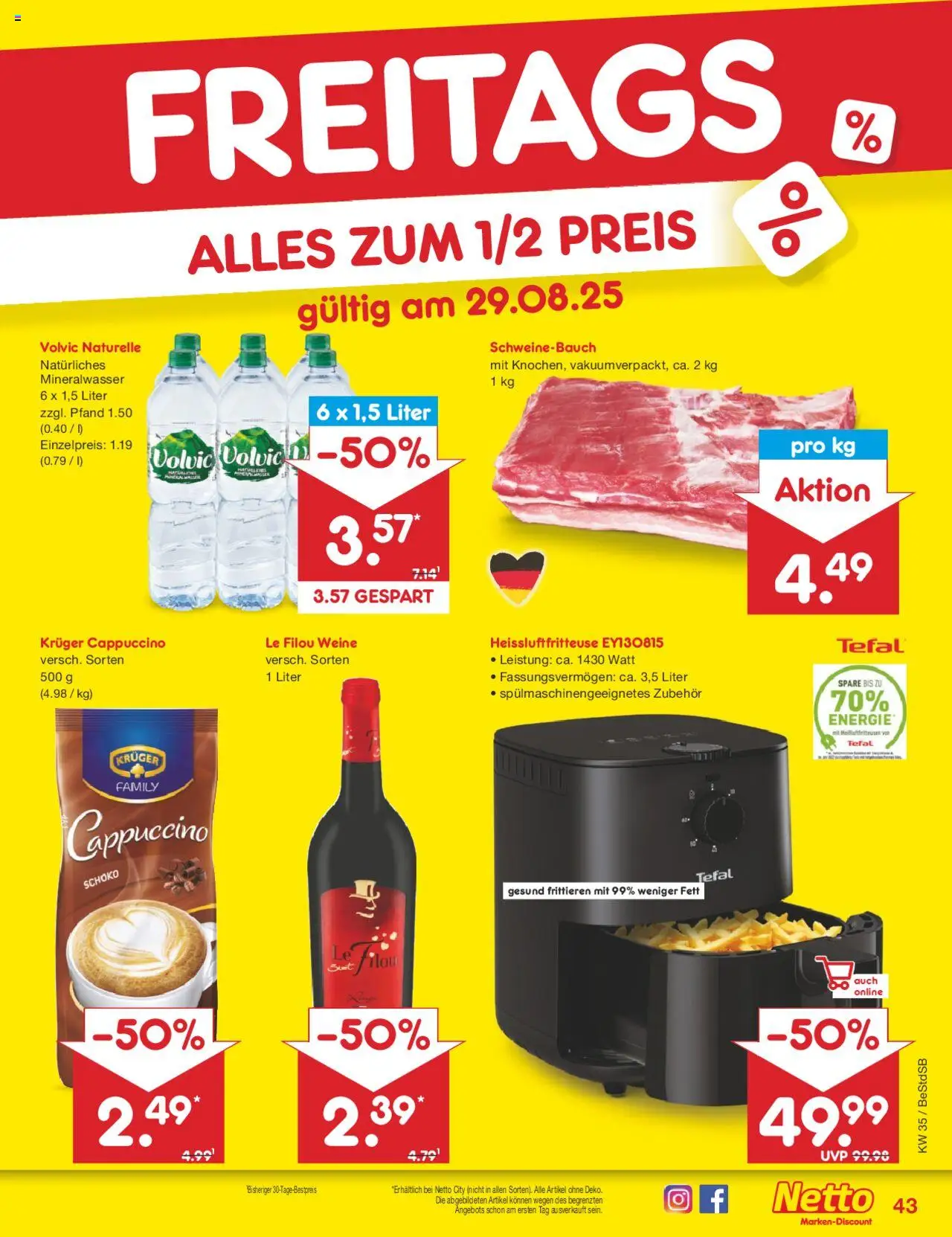 Netto Marken-Discount Prospekt 	 - gültig ab dem 25.08.2025 | Seite: 63 | Produkte: Le filou, Mineralwasser, Kruger cappuccino, Heißluftfritteuse
