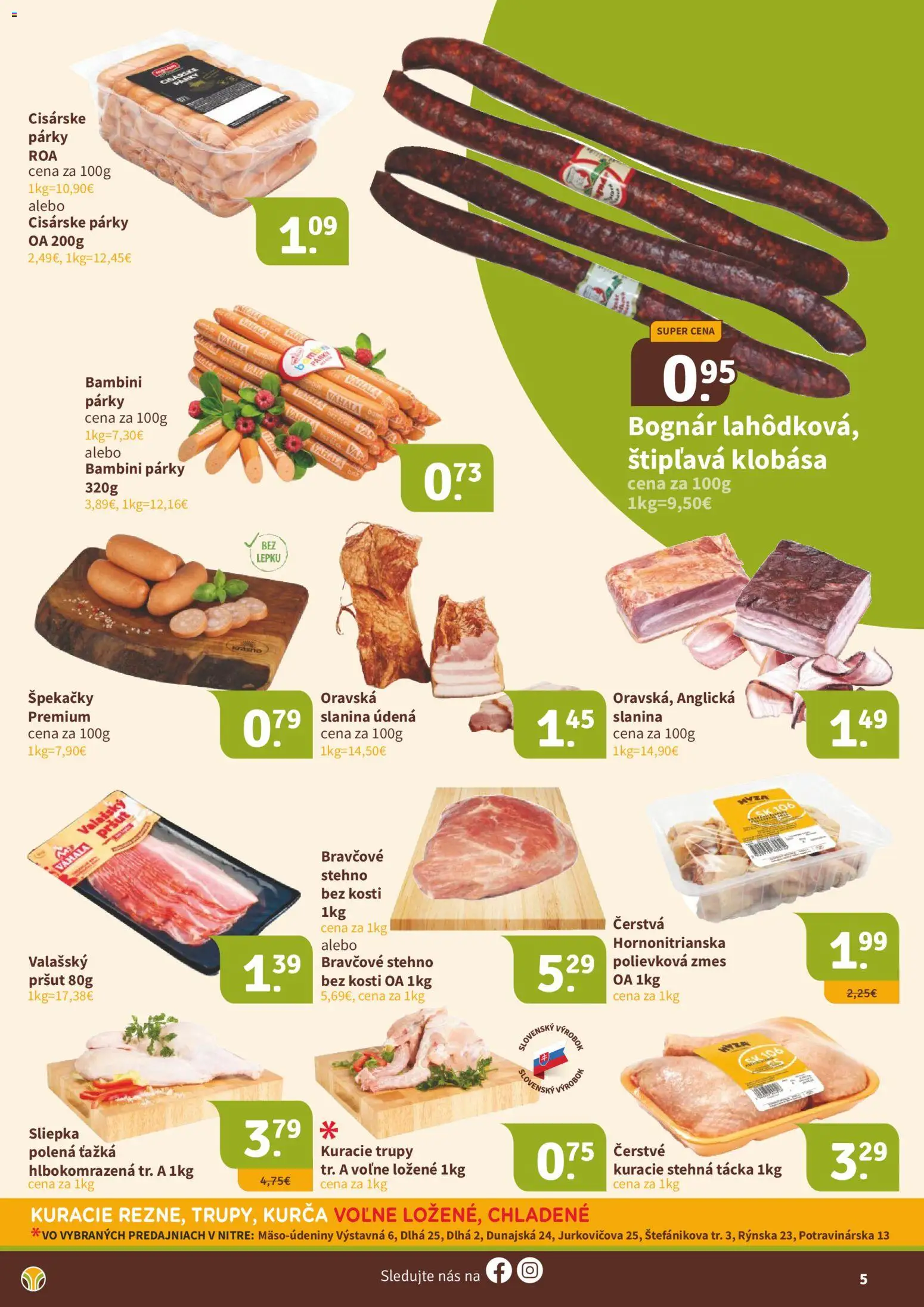 Nové Nitrazdroj akcie – leták je platný od 23.01.2026 | Strana: 5 | Produkty: Slanina, Klobása, Kuracie stehná, Párky