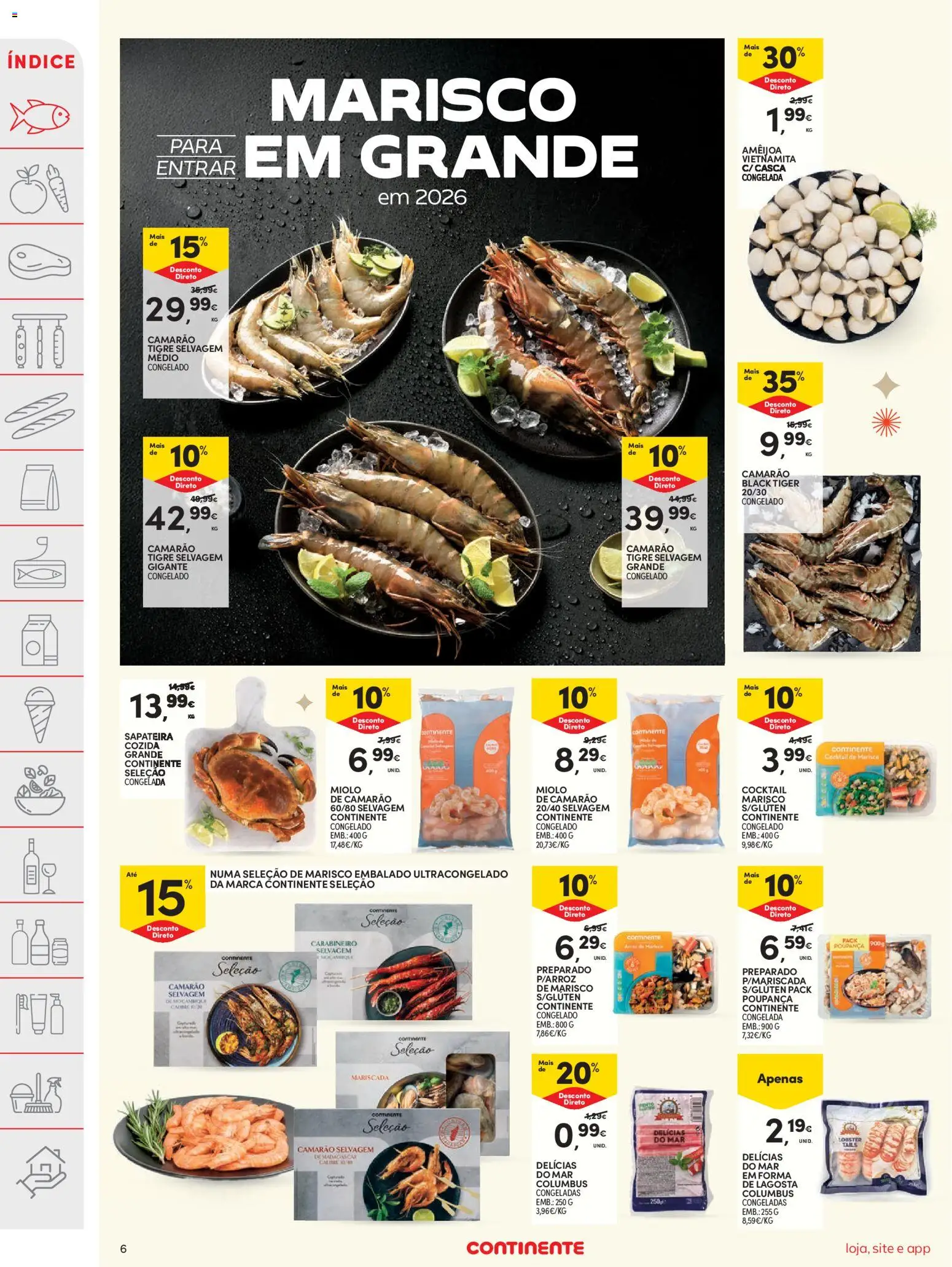 Continente folheto │ válido de 26.12.2025 | Página: 6 | Produtos: Lagosta, Camarão, Sapateira, Arroz