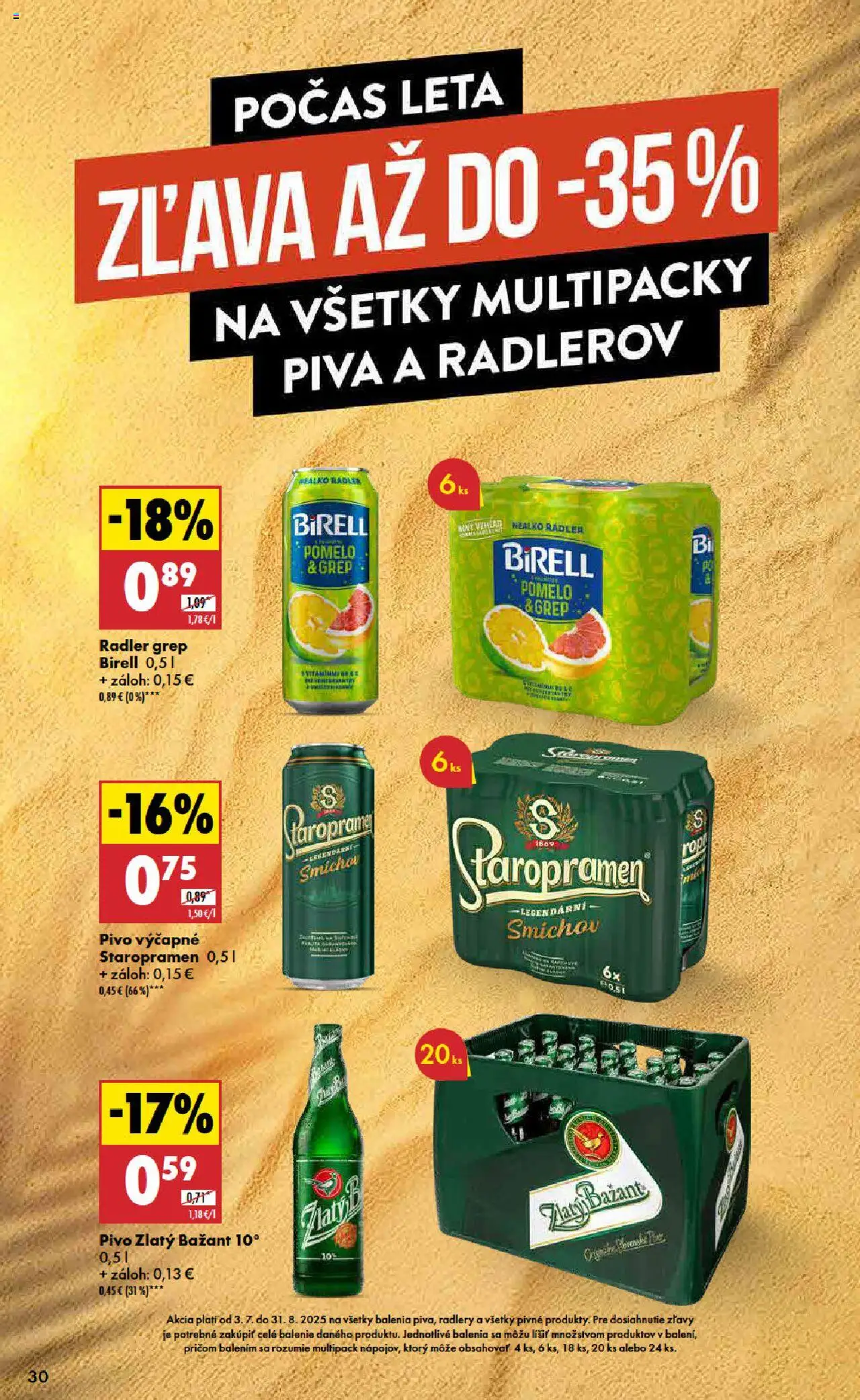 Biedronka leták │ platný od 24.07.2025 | Strana: 30 | Produkty: Zlatý Bažant, Staropramen, Pomelo, Grep