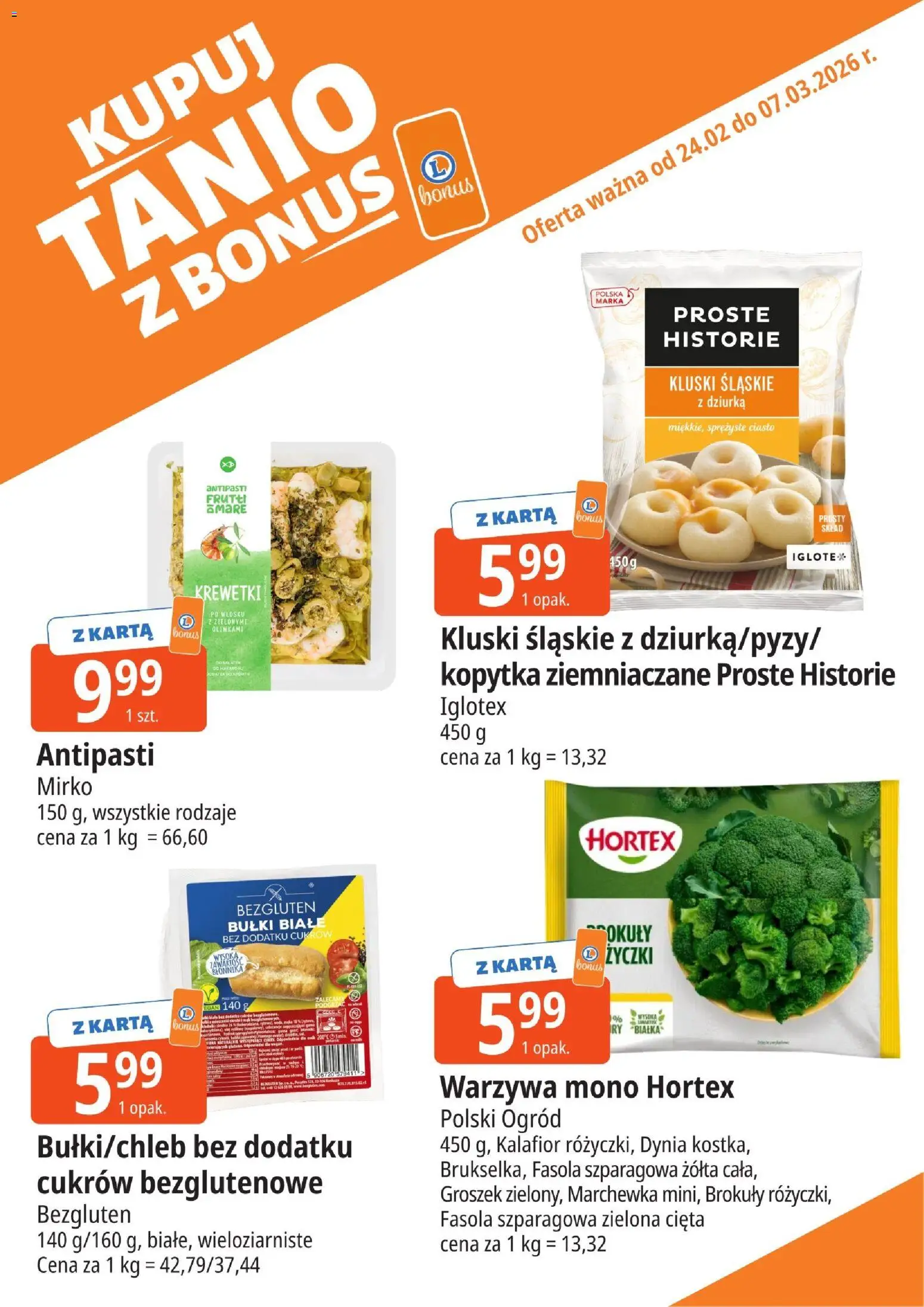 E.Leclerc Gazetka - Kłodzko kupony dodatkowe od 24.02.2026 | Strona: 7 | Produkty: Karta, Groszek, Krewetki, Marchewka