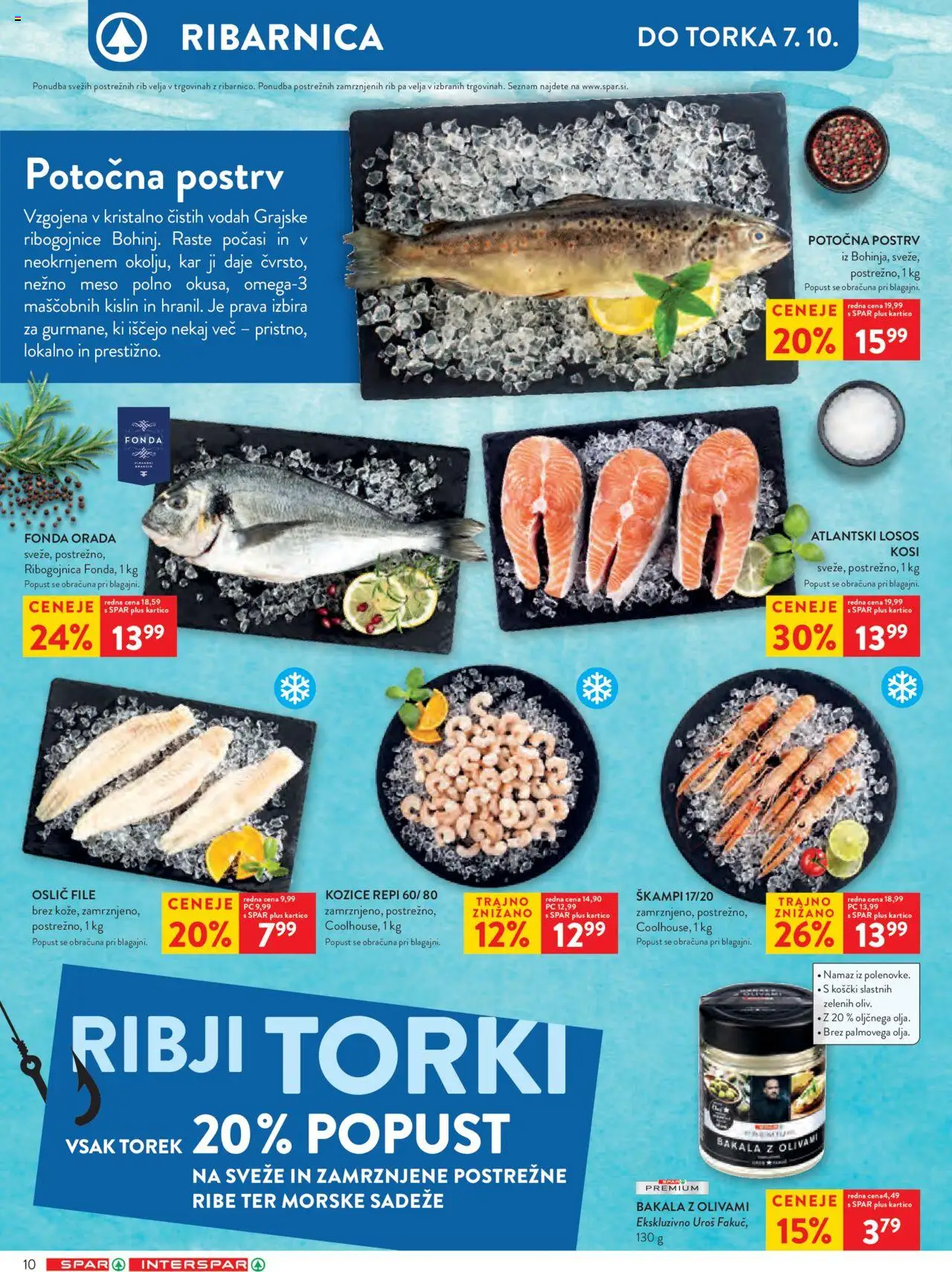 Novi Spar katalog ponudbe – veljaven od 01.10.2025 | Stran: 12 | Izdelki: Oslič, Kozice, Losos, Ribe