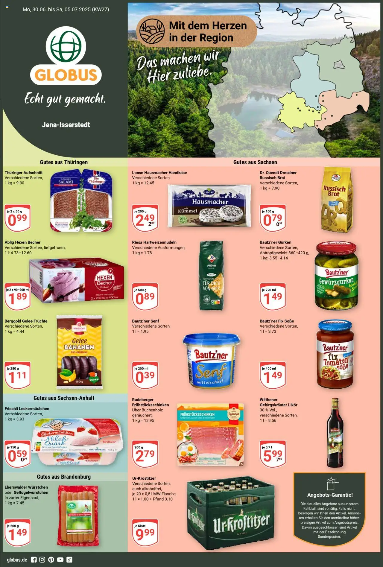 Globus Prospekt 	 - gültig ab dem 30.06.2025 | Seite: 1 | Produkte: Likör, Bananen, Brot, Salami