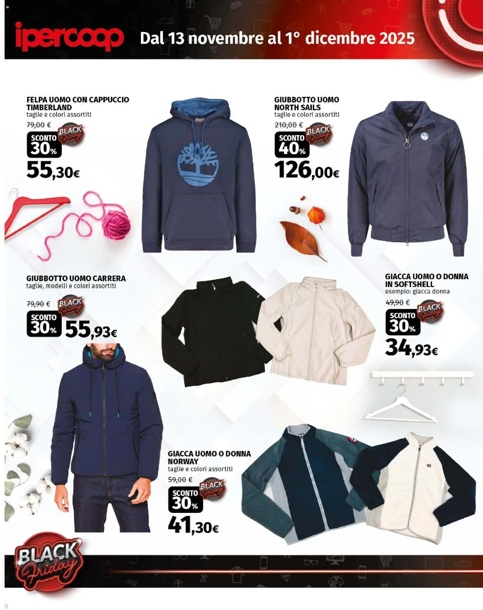Volantino Ipercoop del 13.11.2025 | Pagina: 8 | Prodotti: Felpa, Giacca, Cappuccio