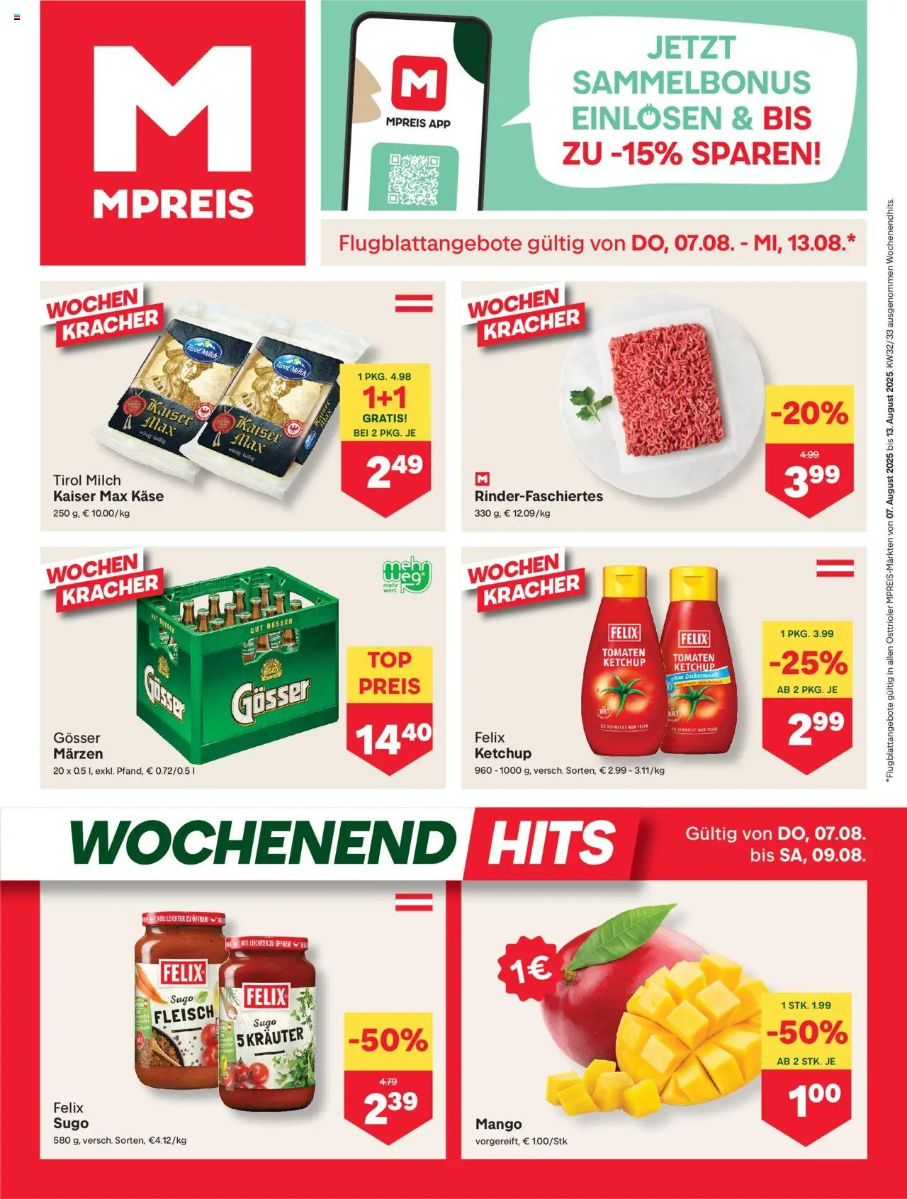 MPREIS Anras gültig ab 07.08.2025 | Seite: 1 | Produkte: Ketchup, Mango, Milch, Käse