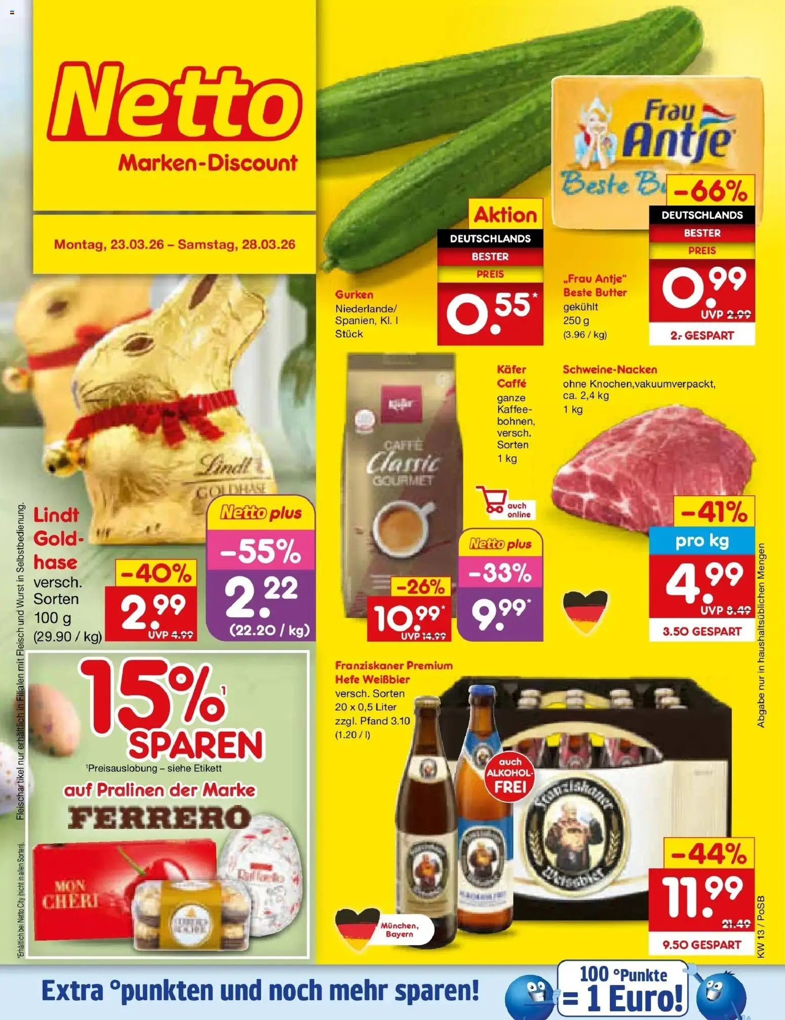 Netto Marken-Discount Prospekt Regensburg	 – gültig ab 23.03.2026 | Seite: 1 | Produkte: Butter, Kaffee, Weißbier, Lindt