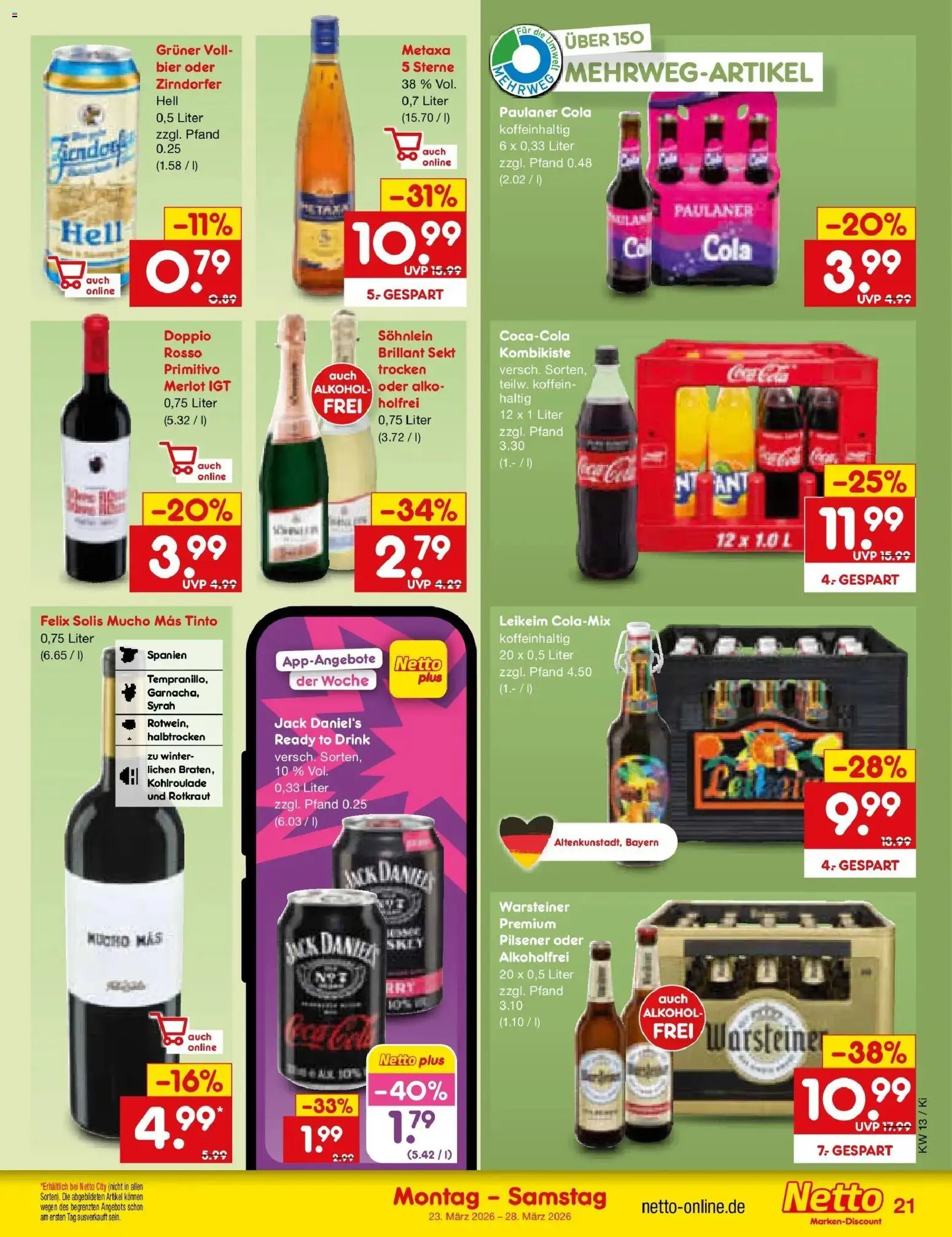 Netto Marken-Discount Prospekt Bad Friedrichshall	 – gültig ab 23.03.2026 | Seite: 23 | Produkte: Merlot, Jack Daniel's, Warsteiner, Paulaner