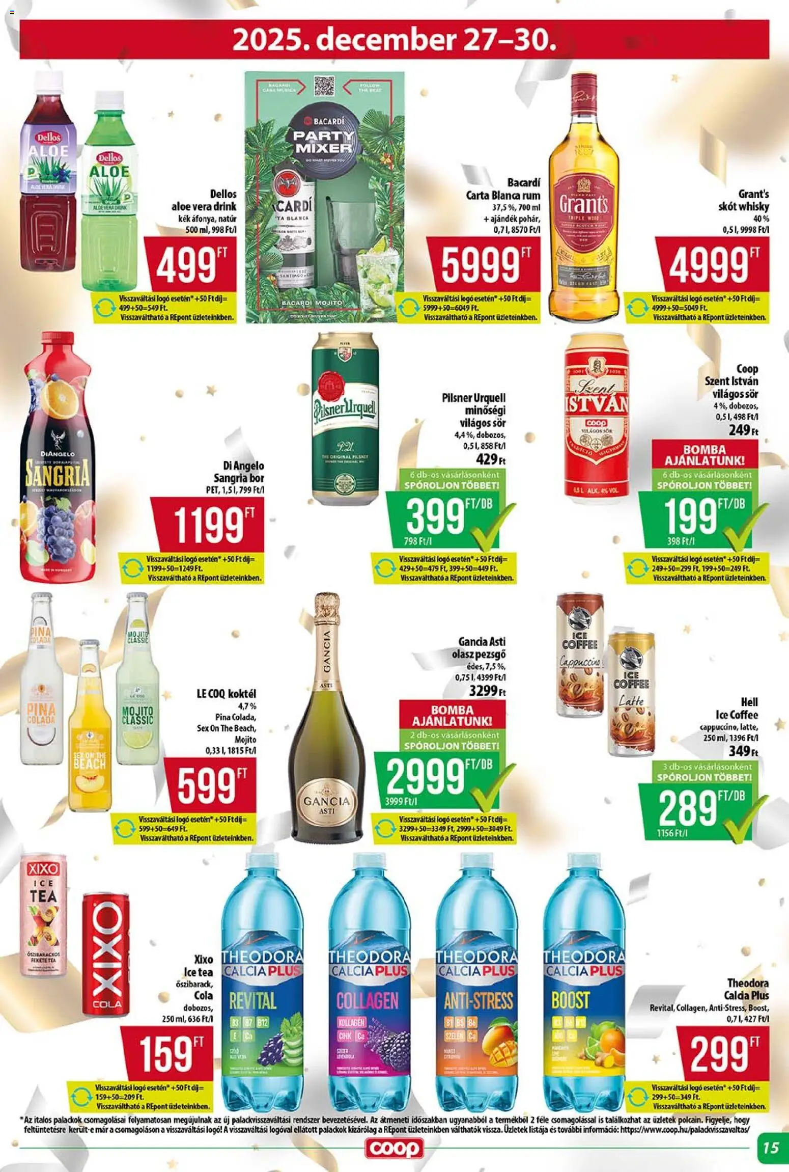 COOP akciós ujság - amely érvényes a következő dátumtól: 18.12.2025 | Oldal: 15 | Termékek: Pilsner urquell, Pezsgő, Rum, Kollagén