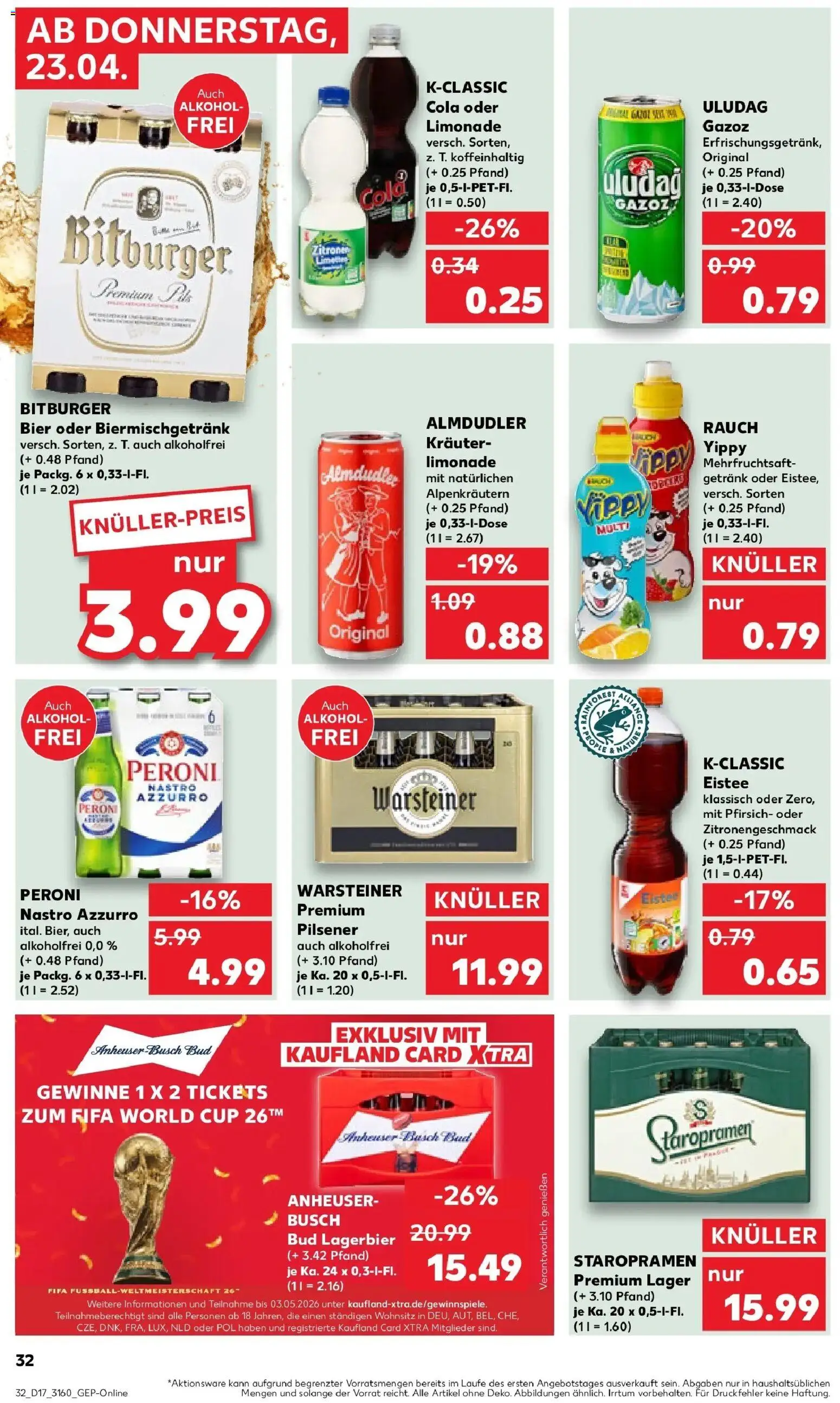 Kaufland Prospekt Merseburg	 – gültig ab 23.04.2026 | Seite: 32 | Produkte: Bitburger, Cola, Limonade, Warsteiner