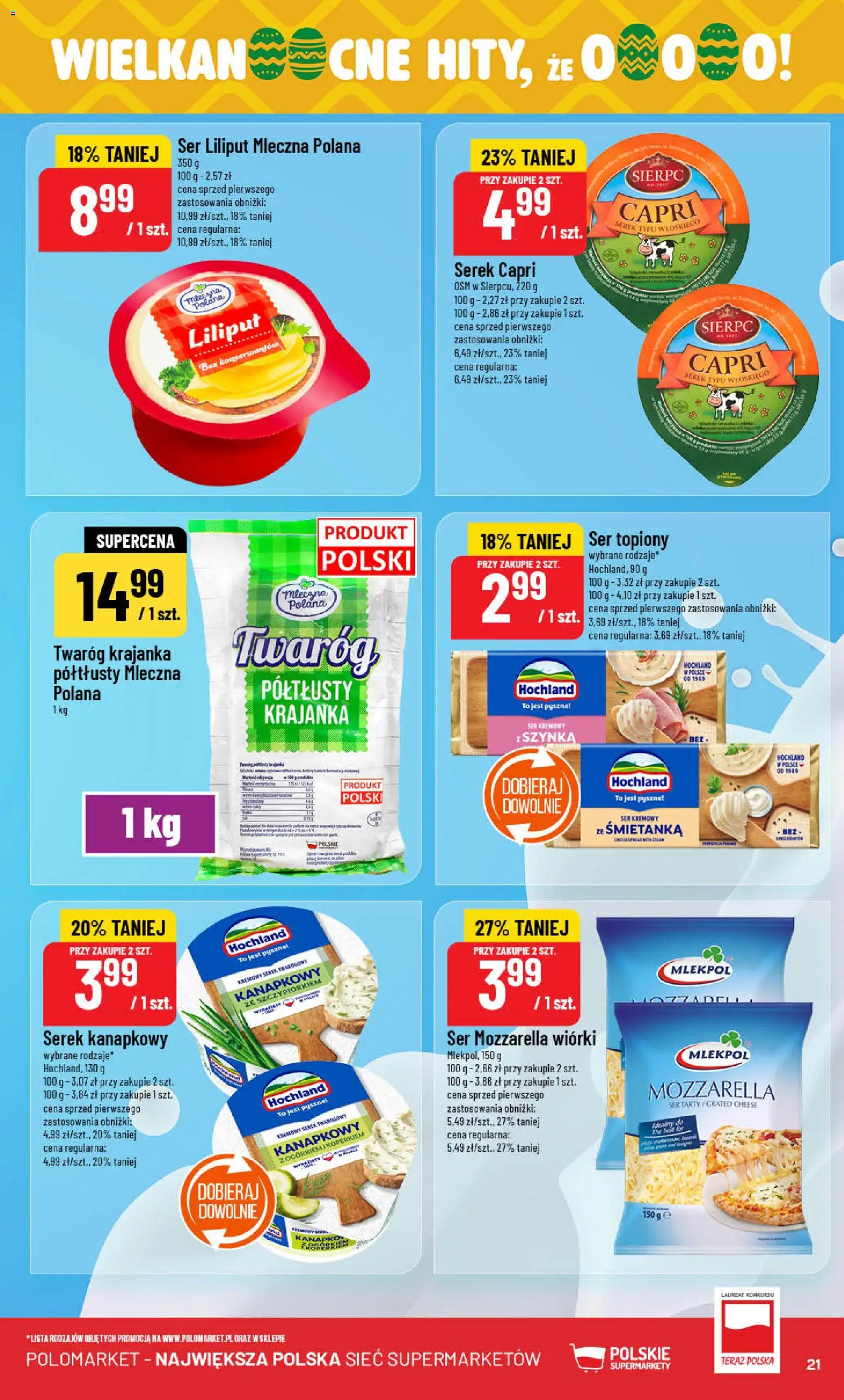 POLOmarket gazetka od 04.03.2026 | Strona: 21 | Produkty: Serek kanapkowy, Ser topiony, Mozzarella wiórki, Mozzarella