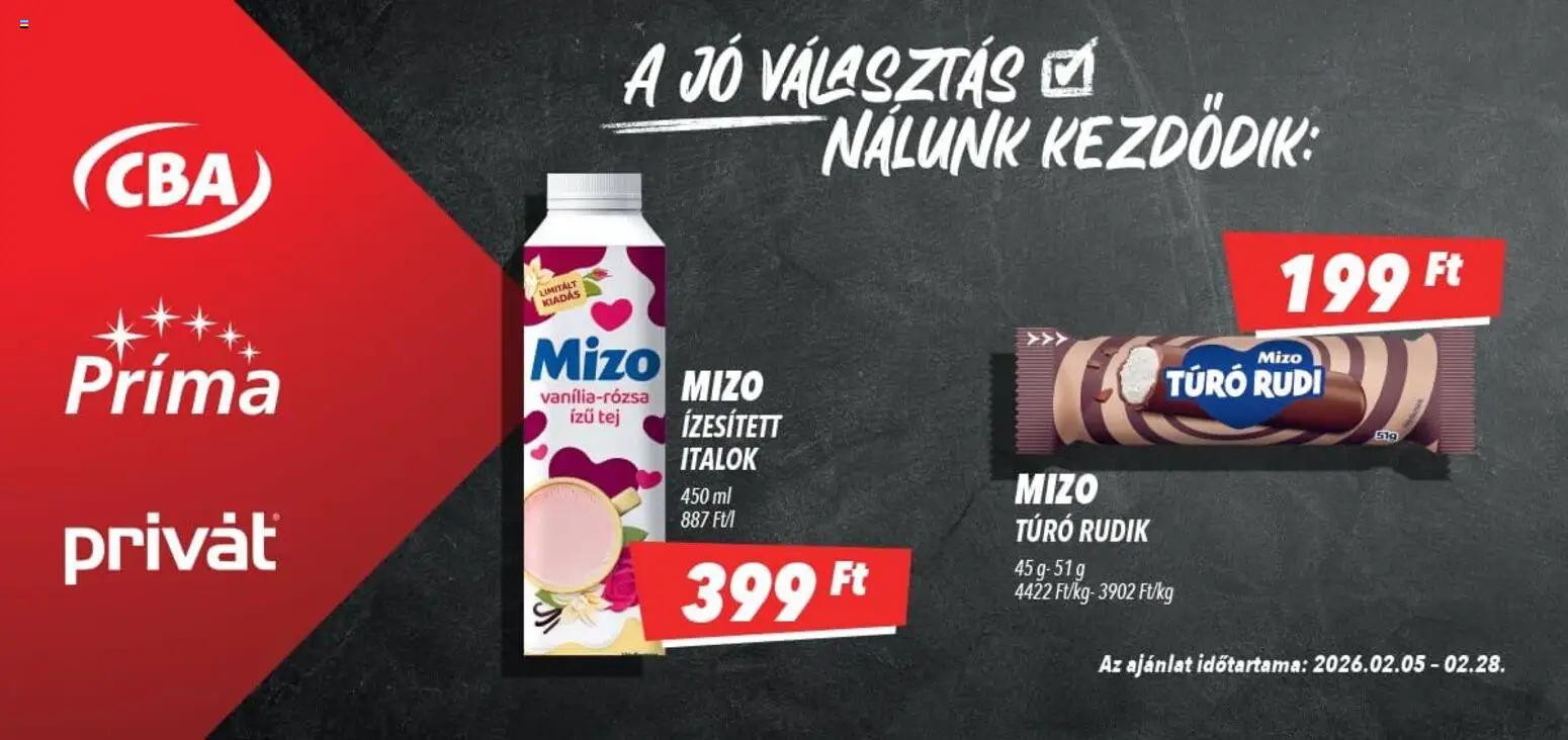 CBA akciós ujság - amely érvényes a következő dátumtól: 05.02.2026 | Oldal: 2 | Termékek: Túró rudi, Tej, Túró