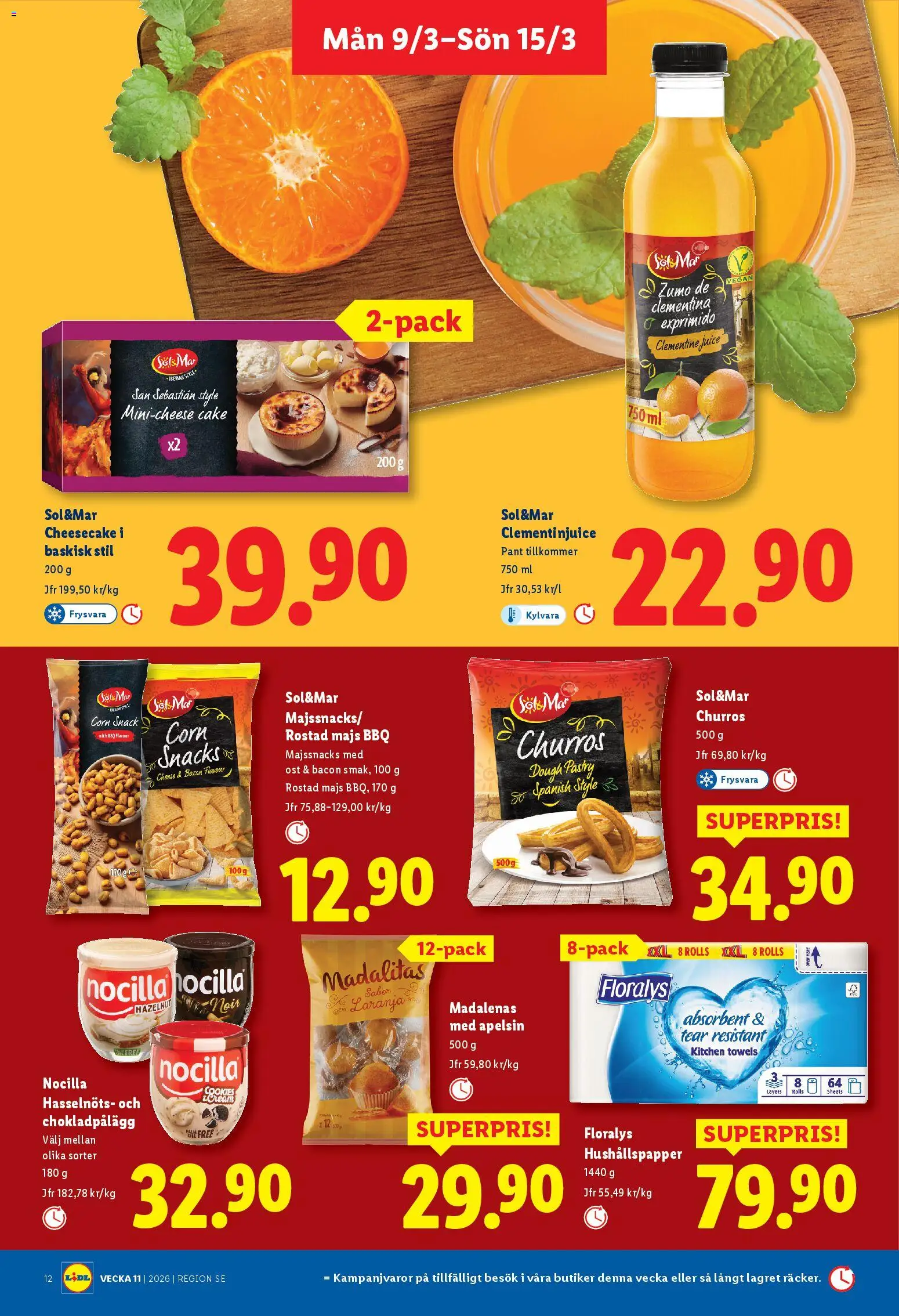 Lidl reklamblad aktuell från 09.03.2026 | Sida: 14 | Produkter: Bacon, Hushållspapper, Juice, Apelsin