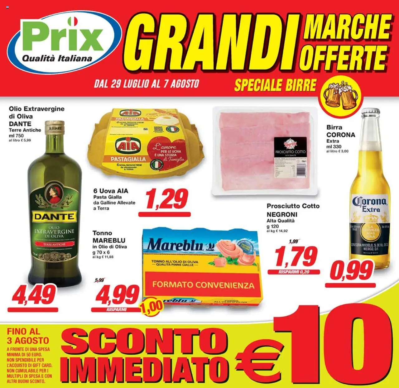 Volantino Prix del 29.07.2025 | Pagina: 1 | Prodotti: Uova, Olio, Prosciutto, Pasta
