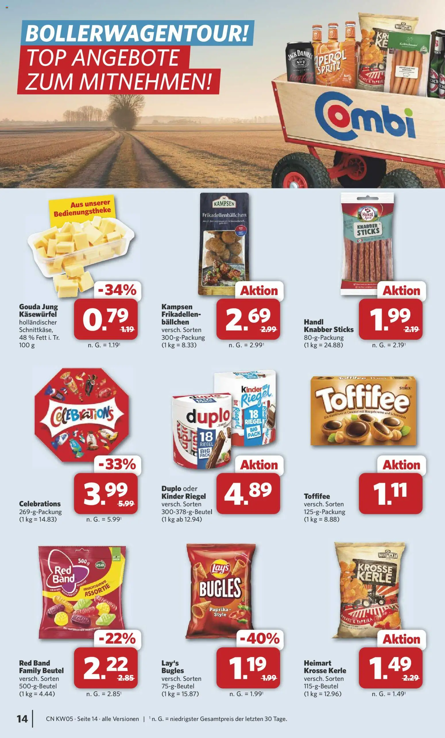 Combi Prospekt 	 – gültig ab 26.01.2026 | Seite: 14 | Produkte: Schokolade, Gouda, Kinder riegel, Aperol