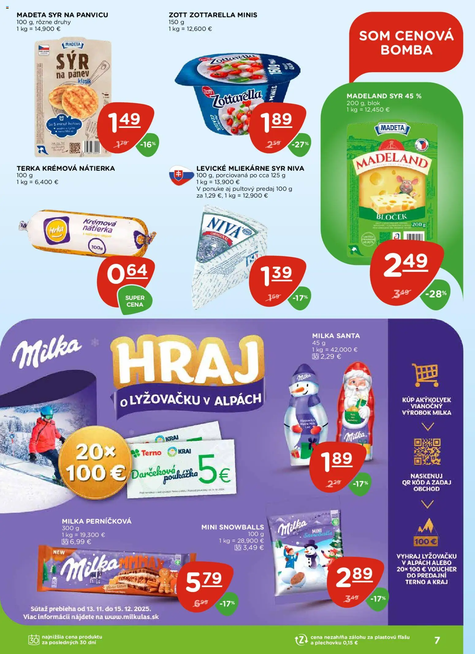 Nové Terno akcie – leták je platný od 13.11.2025 | Strana: 7 | Produkty: Syr, Milka