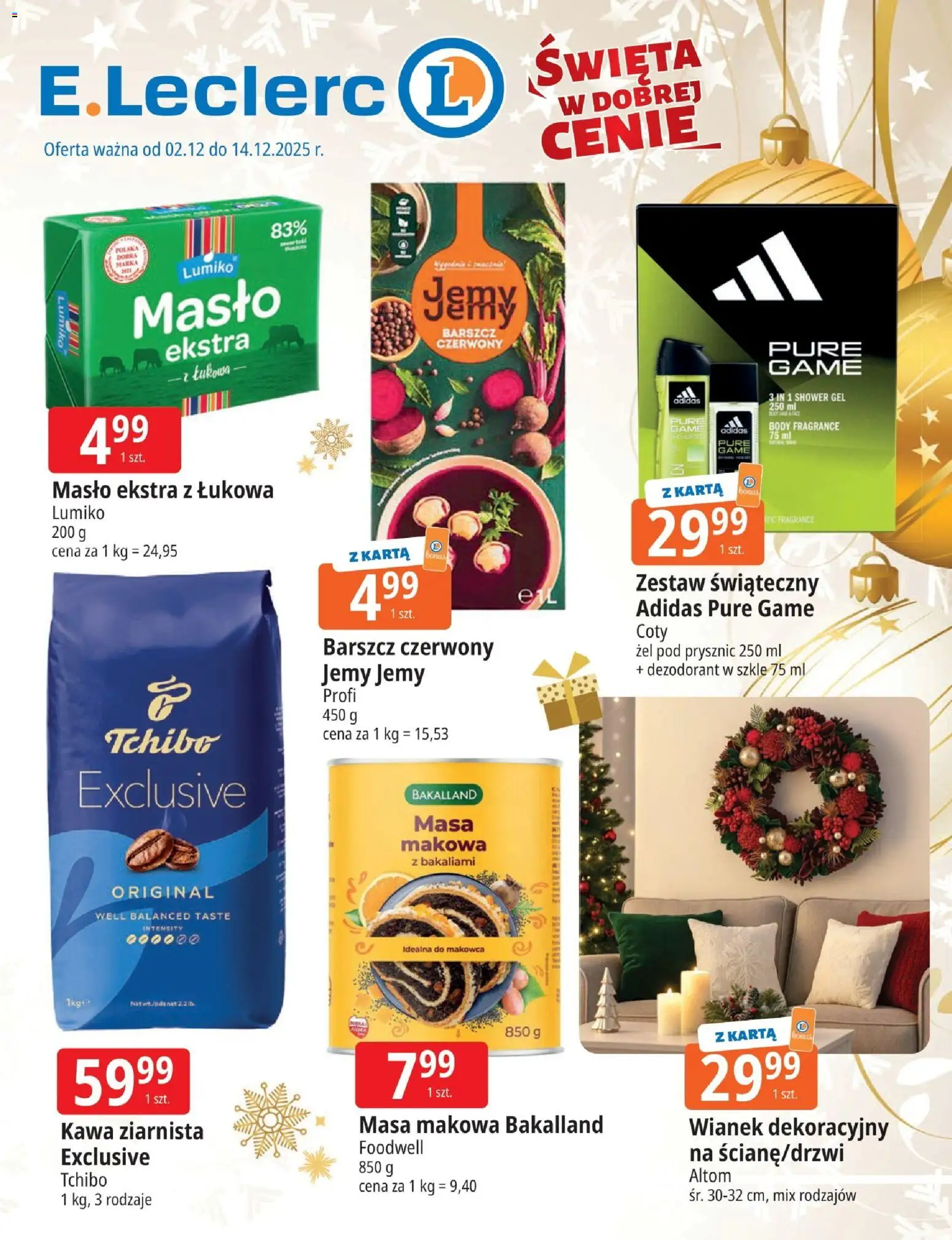 E.Leclerc Gazetka - Zielona Góra od 02.12.2025 | Strona: 1 | Produkty: Barszcz, Tchibo, Kawa, Dezodorant