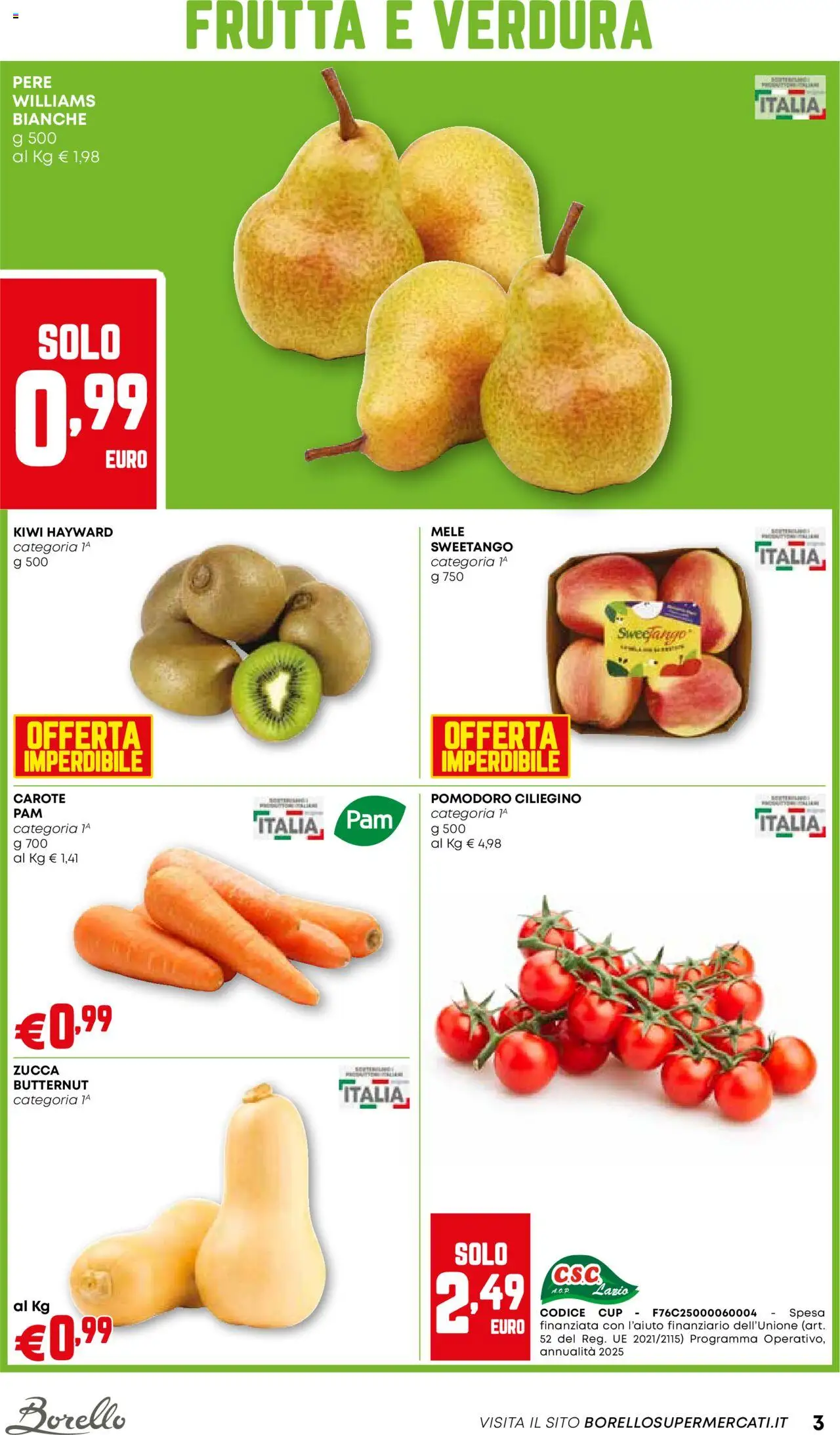 Volantino Borello Supermercati del 09.10.2025 | Pagina: 3 | Prodotti: Mele, Kiwi, Frutta, Zucca