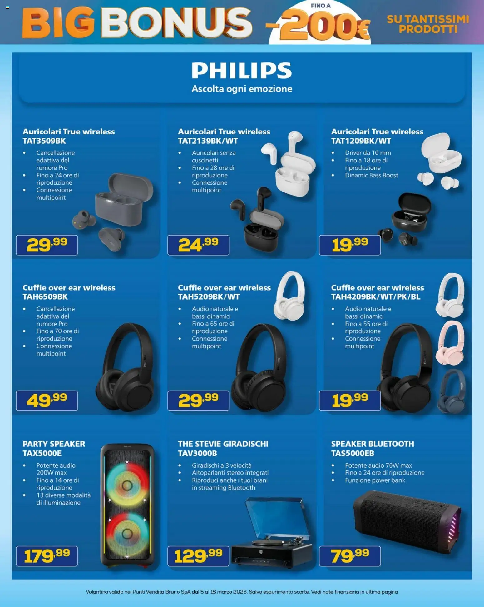 Volantino BRUNO del 05.03.2026 | Pagina: 38 | Prodotti: Auricolari, Power bank, The, Cuffie